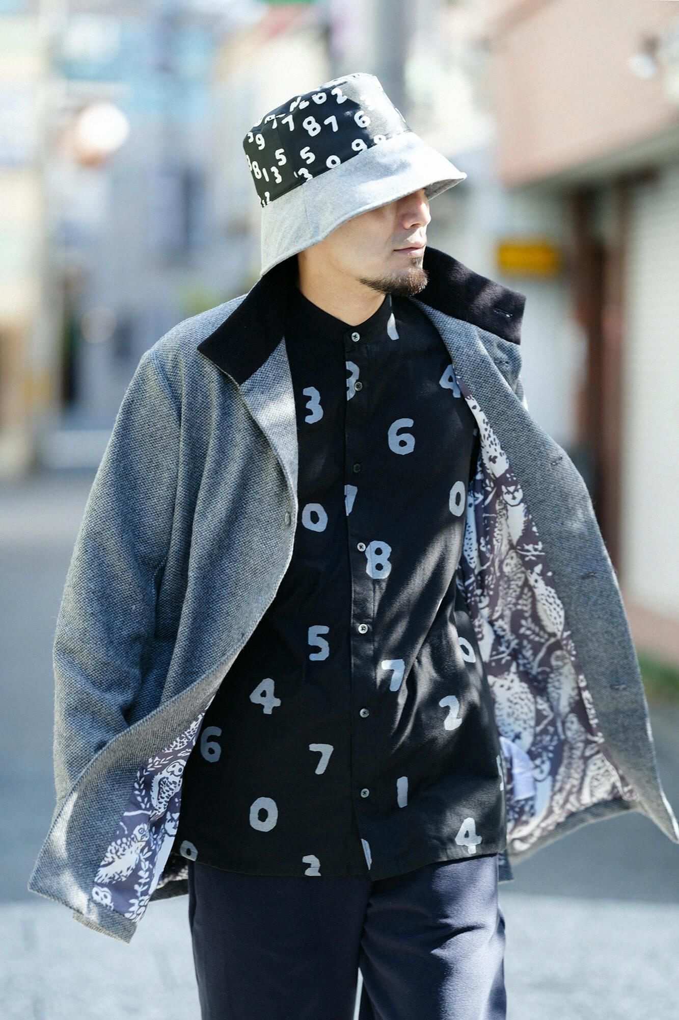 Bishu Tweed Twill Weave Stand Collar Short Coat/Dark Grey(Nibiiro)×Life in the Forest