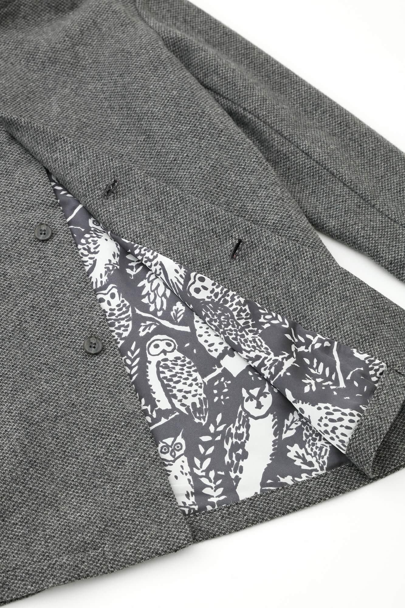 Bishu Tweed Twill Weave Stand Collar Short Coat/Dark Grey(Nibiiro)×Life in the Forest