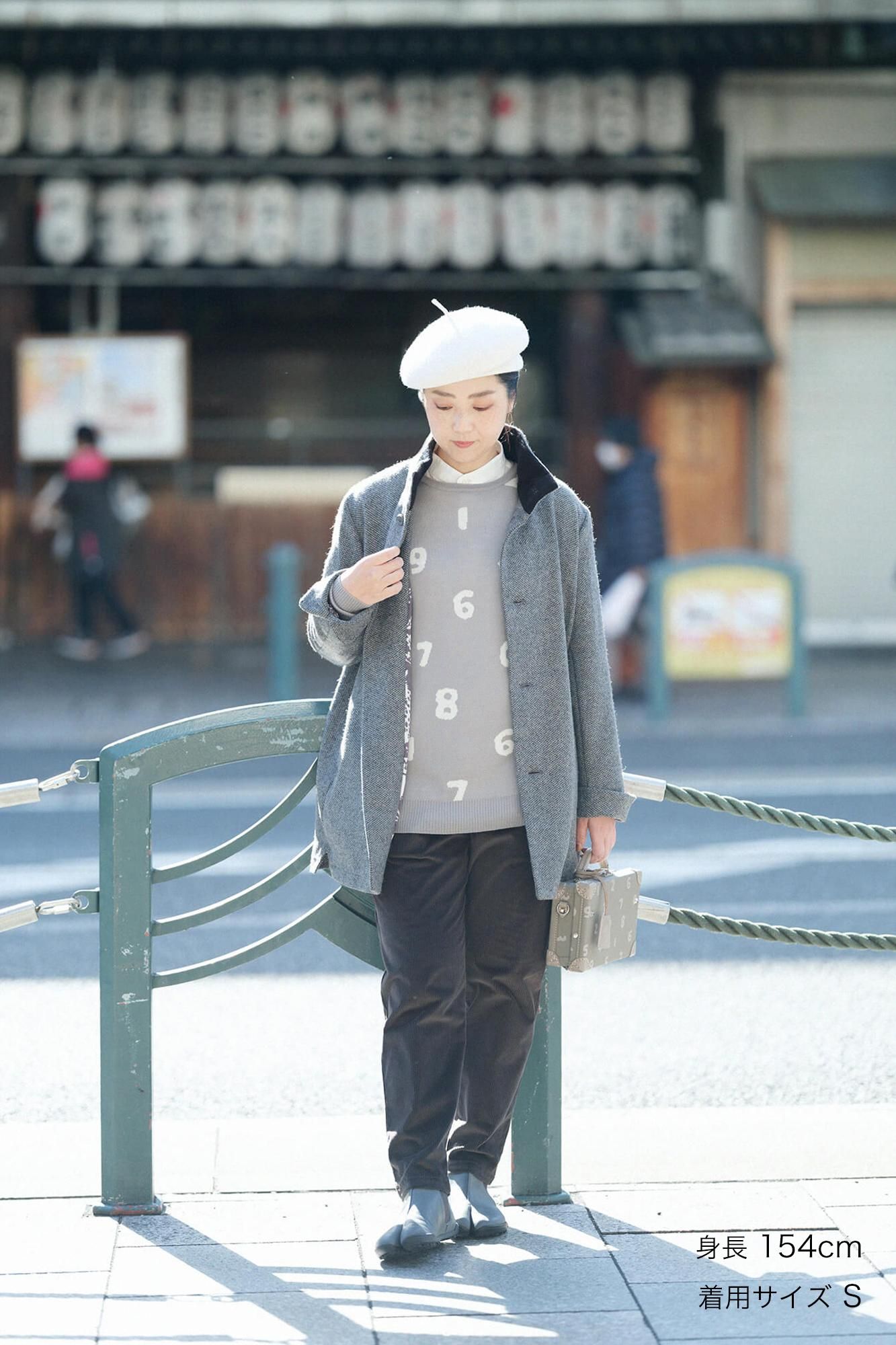 Bishu Tweed Twill Weave Stand Collar Short Coat/Dark Grey(Nibiiro)×Life in the Forest