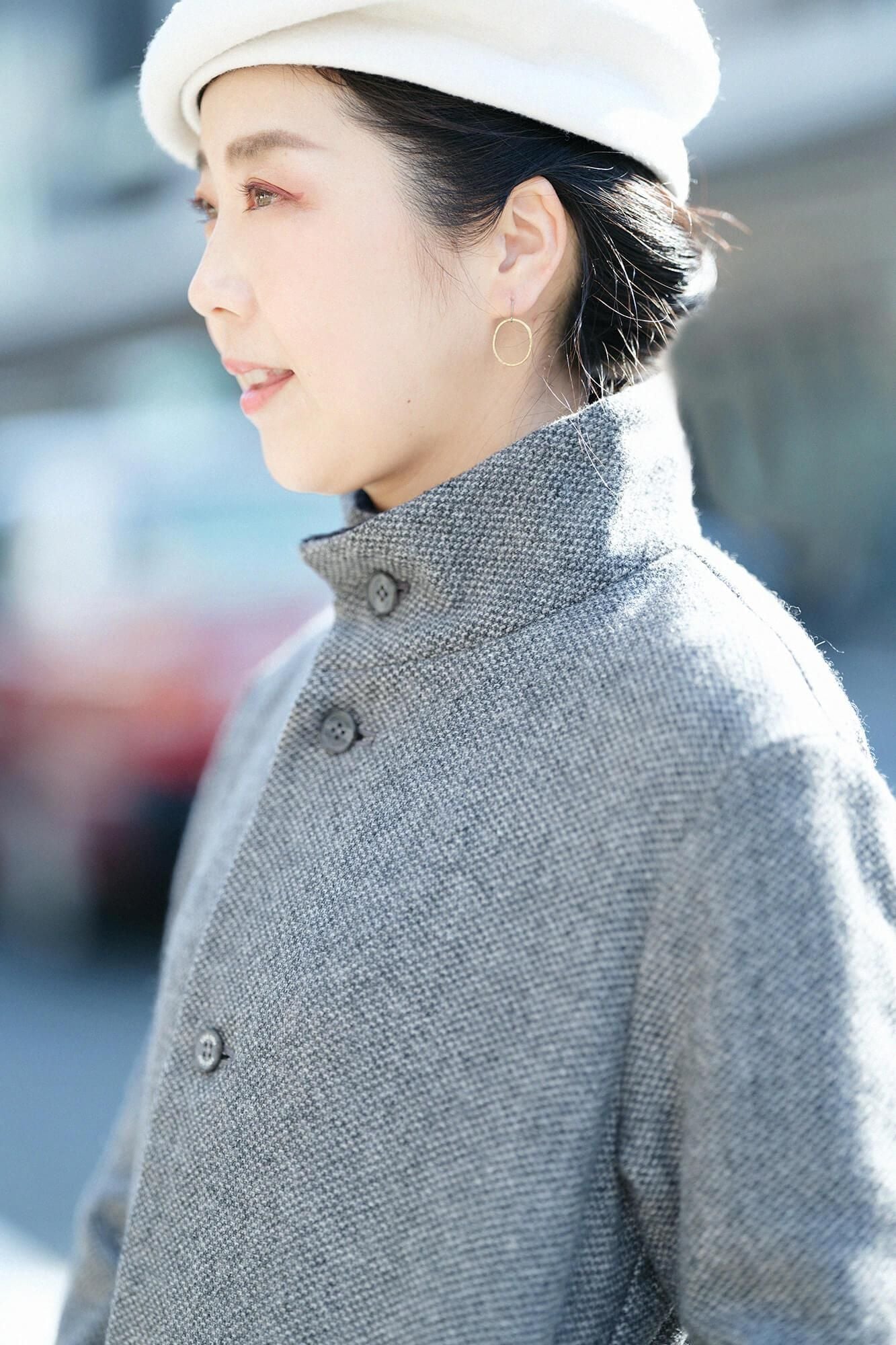 Bishu Tweed Twill Weave Stand Collar Short Coat/Dark Grey(Nibiiro)×Life in the Forest