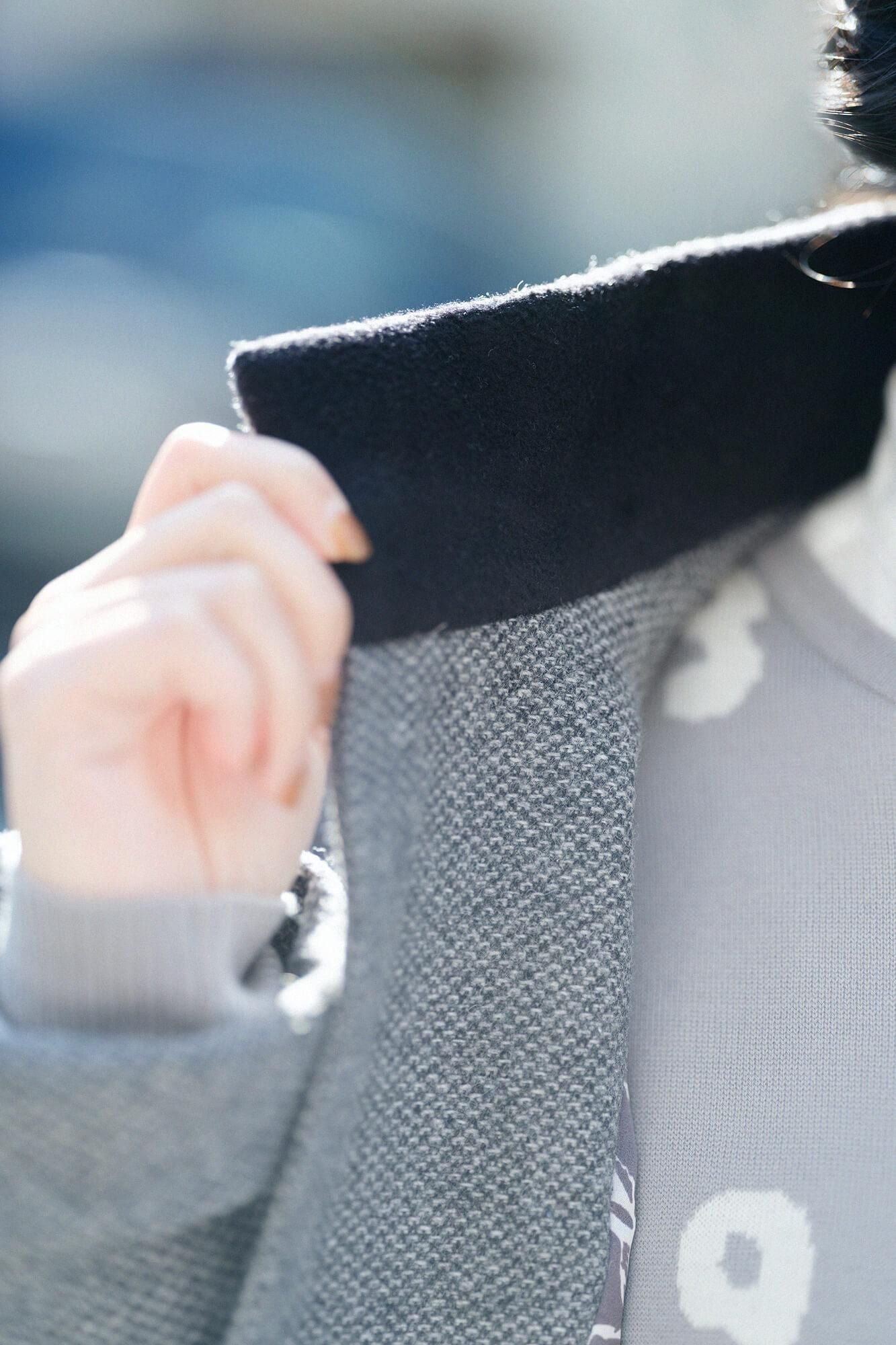 Bishu Tweed Twill Weave Stand Collar Short Coat/Dark Grey(Nibiiro)×Life in the Forest