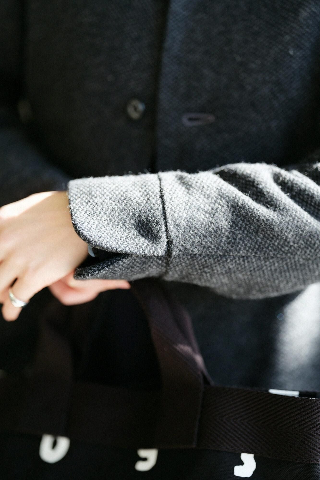 【預購】尾州緹花 斜紋織 立領短外套/墨色×SO-SU-U十數(※預計於12月9日左右發貨)