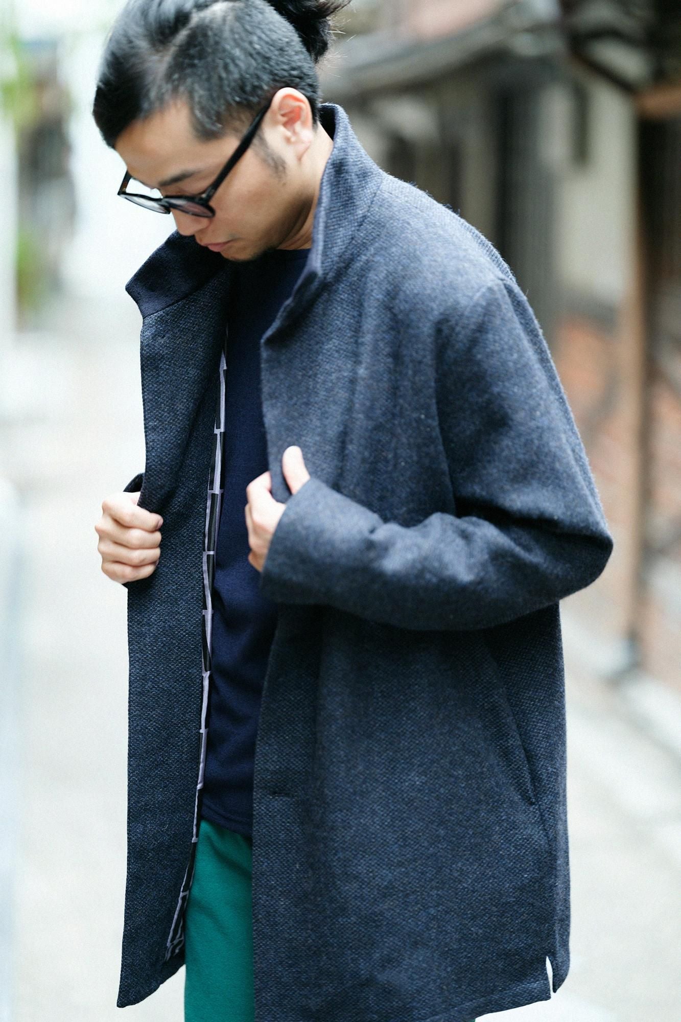 【預購】【net限定】尾州緹花 斜紋織 立領短外套/青墨色×拍子木(※預計於12月9日左右發貨)