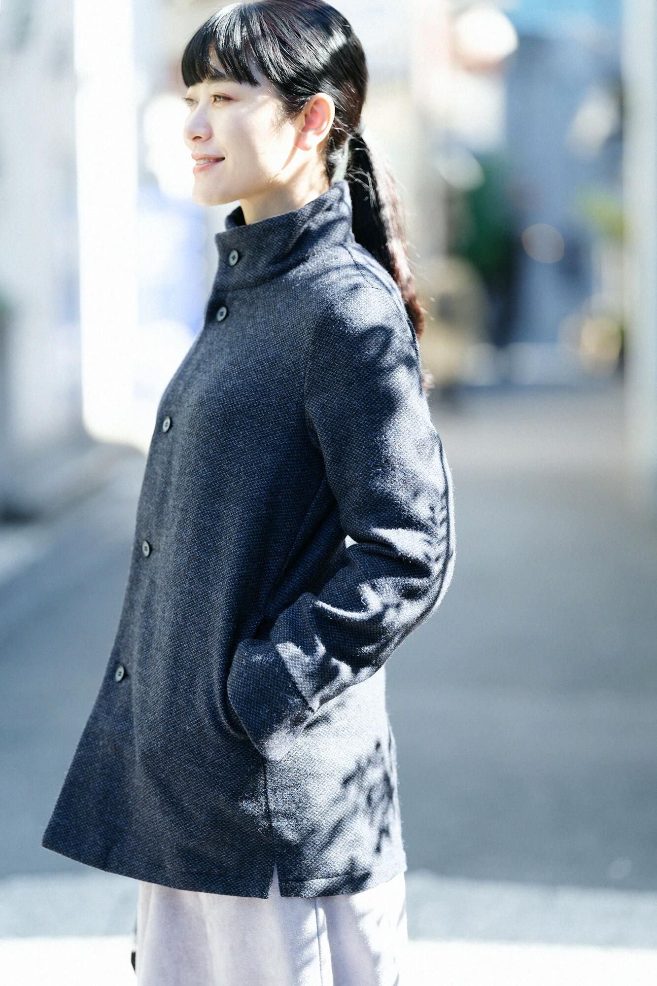 【預購】【net限定】尾州緹花 斜紋織 立領短外套/青墨色×拍子木(※預計於12月9日左右發貨)