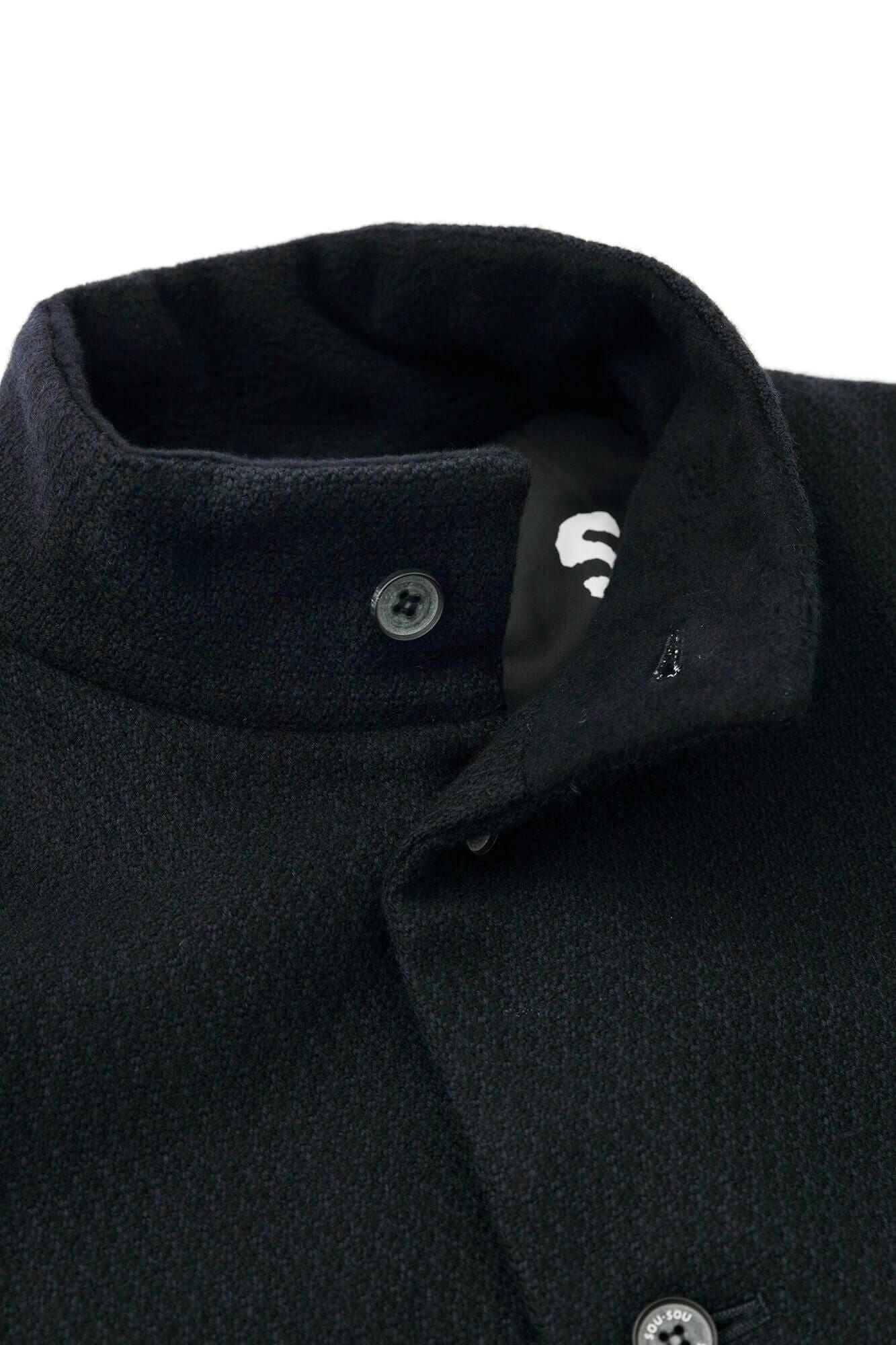 紡毛 多臂織 立領長外套/暗藍色×SO-SU-U十數