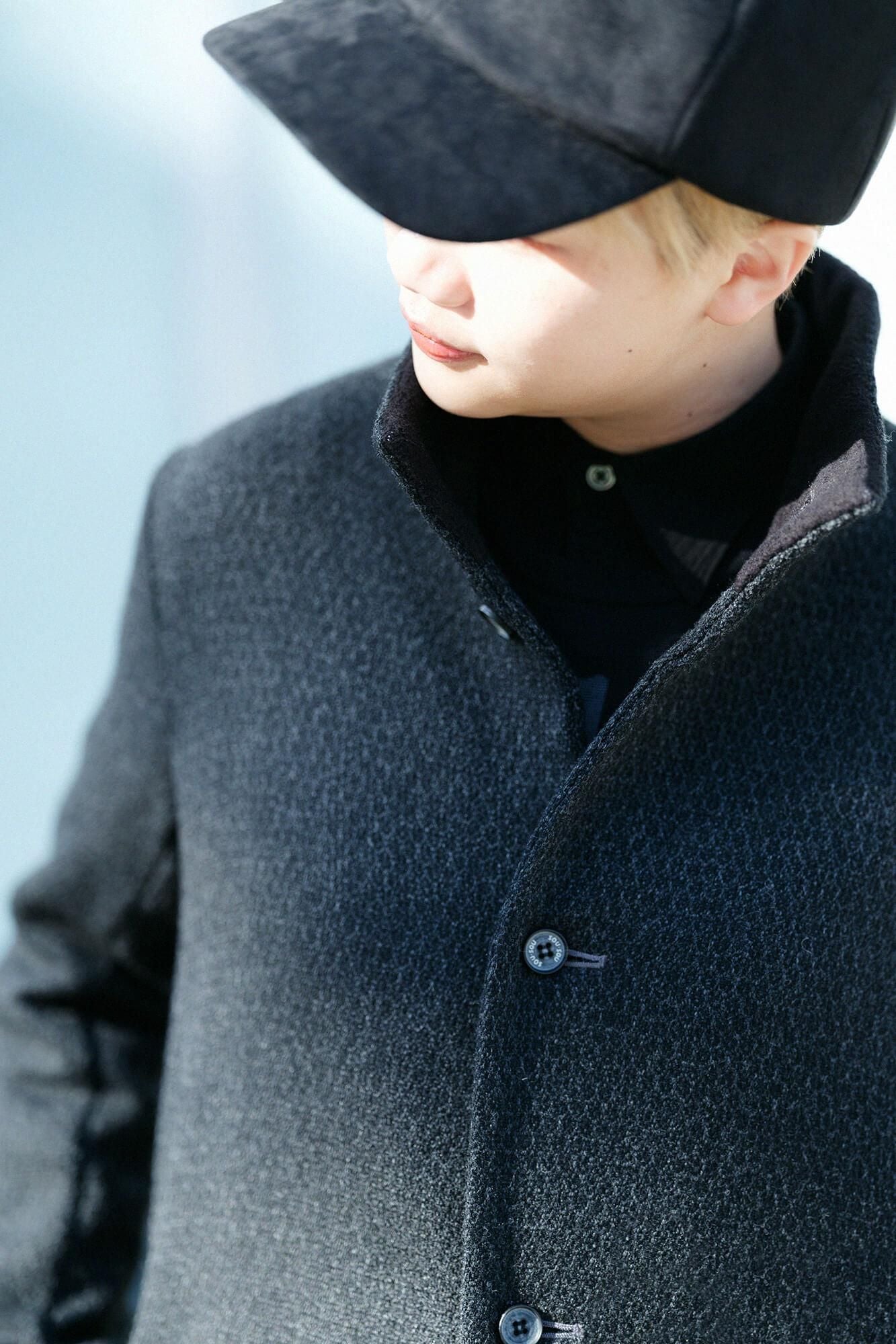 【Online】Woolen Yarn Dobby Weave Stand CollarBModern.Gourmet coat/Ink black (cornerminds old time withro)×SO-SU-U