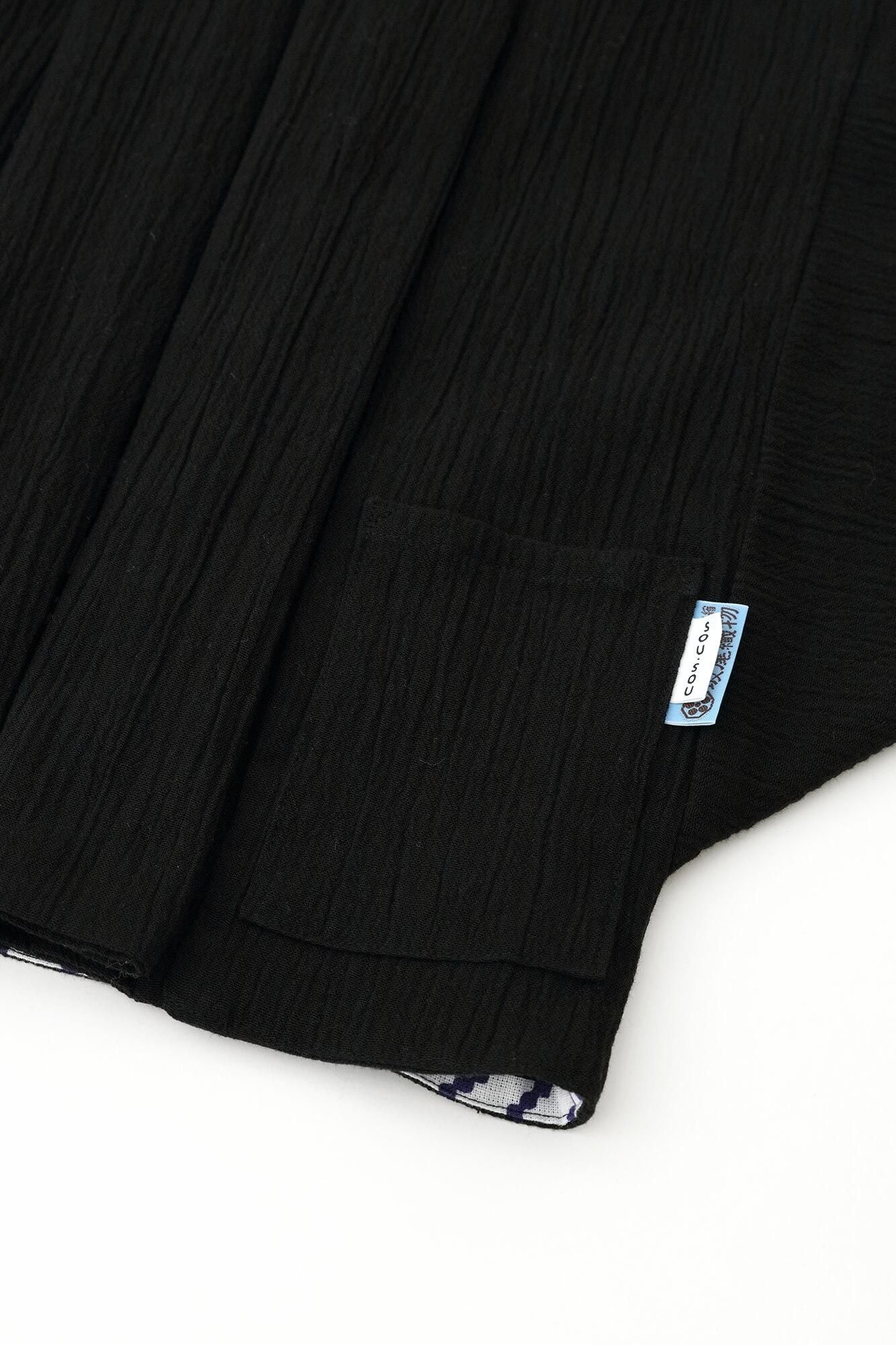 ● Chizimi Cotton 20/10 Triangular Sleeve Coat Short for Kids / Black x Braided Strings