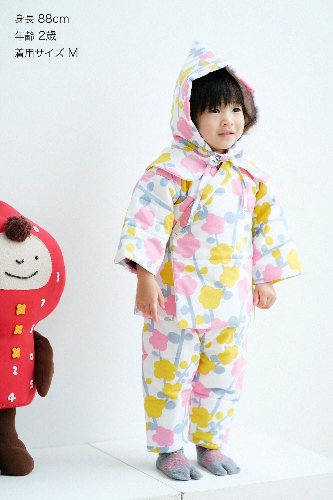 ●伊勢木棉夾棉 兒童作務衣 上/寒紅梅 春陽