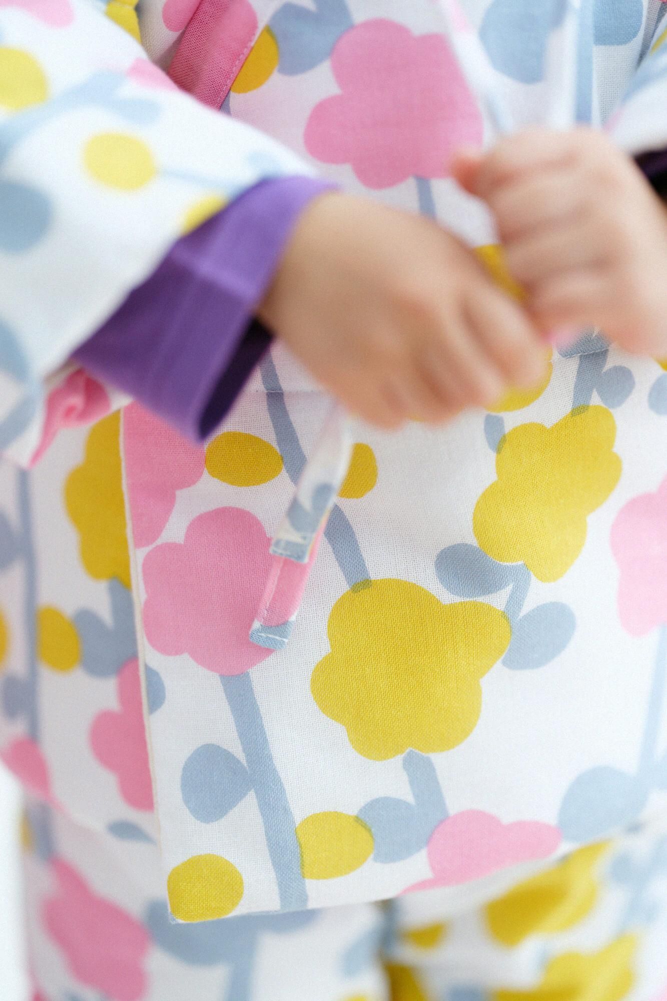 ●伊勢木棉夾棉 兒童作務衣 上/寒紅梅 春陽