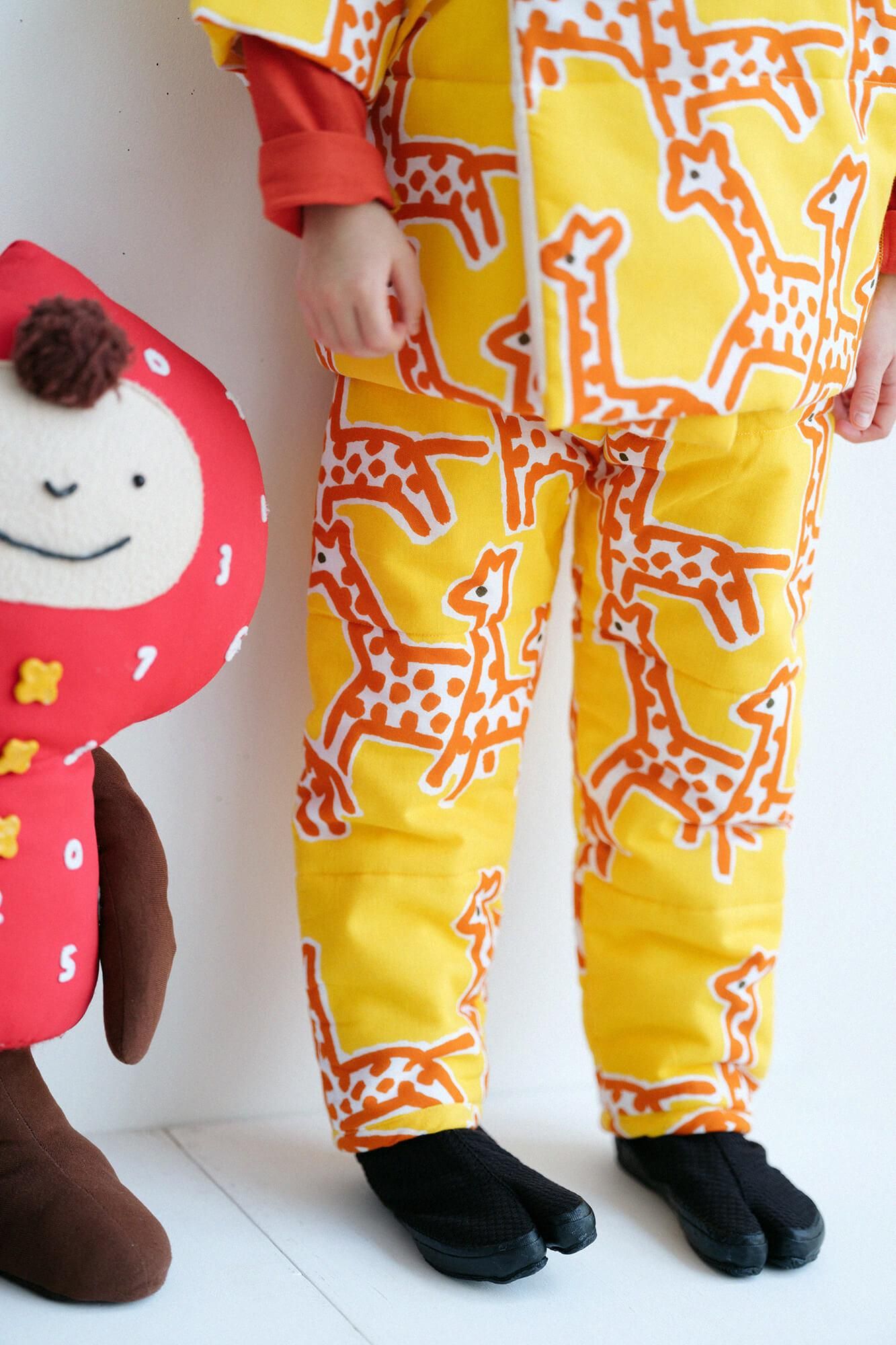 ●伊勢木棉 夾棉 兒童作務衣 下/長頸鹿