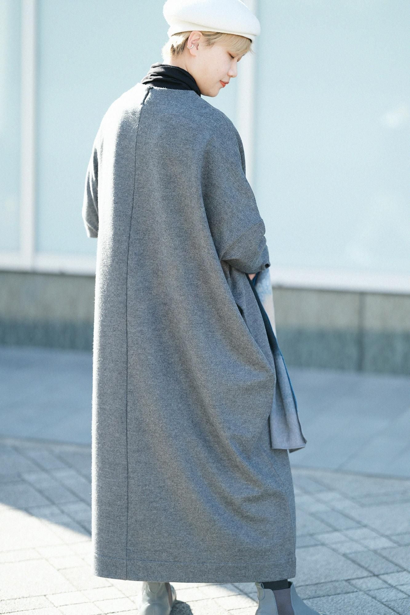 Combed Yarn Felted Interlock Knitting-Sided Knit Largo One-piece Dress Maxi Length / Grey Ink