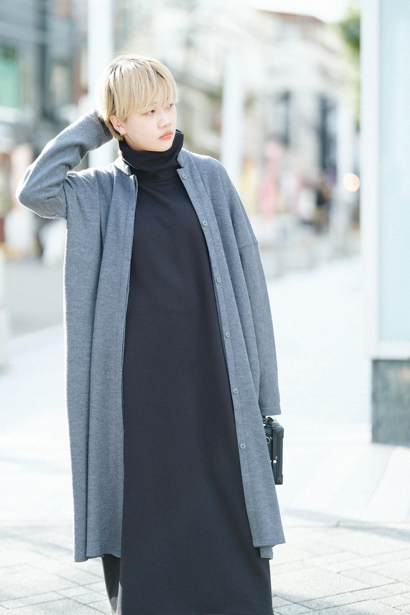 Super 100 laine à double face (Ryomen Ami) Stand Coll Light Coat / Ash foncé