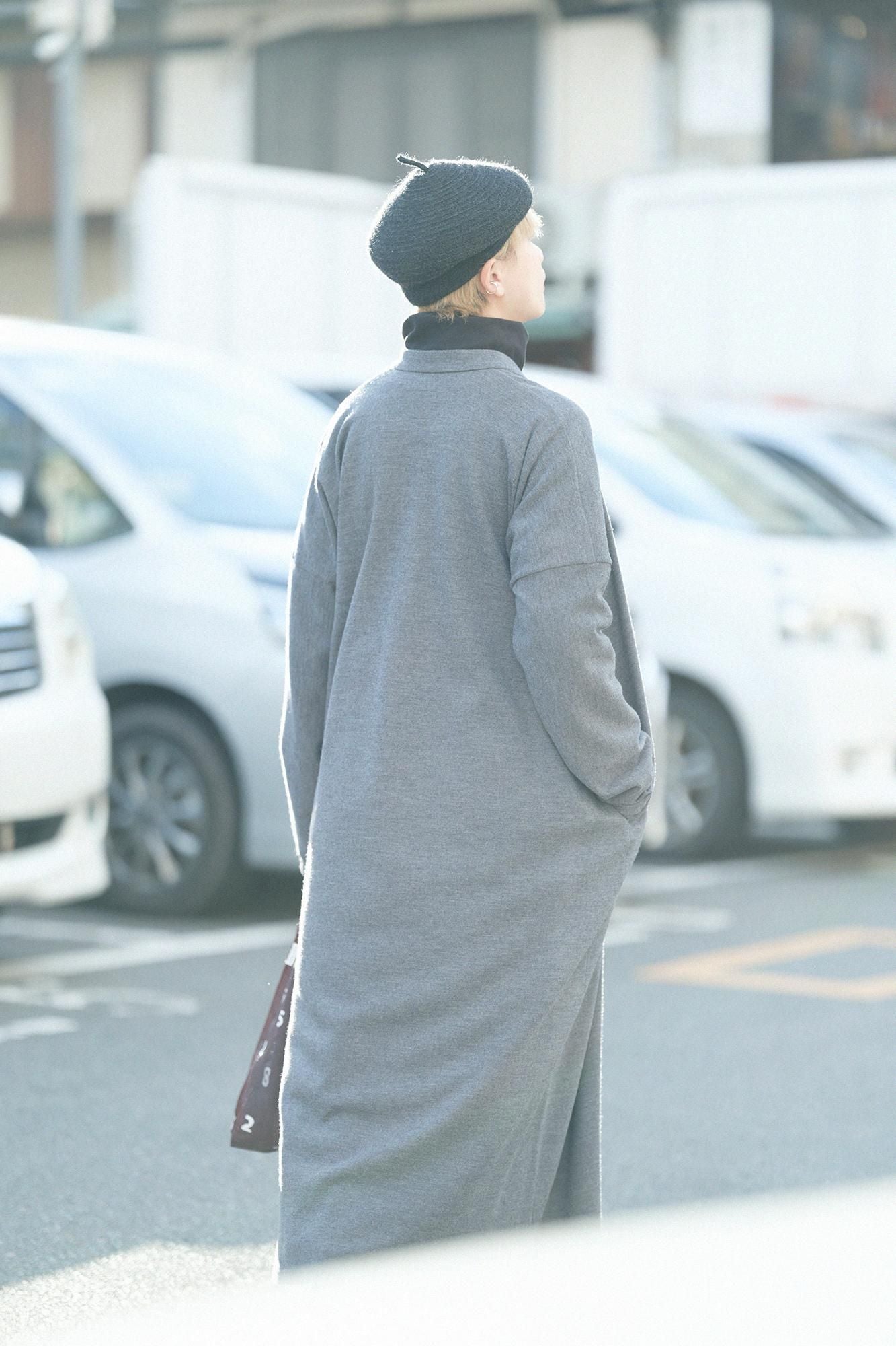 Super 100 laine à double face (Ryomen Ami) Collier de support clair Longueur maxi / cendres sombres