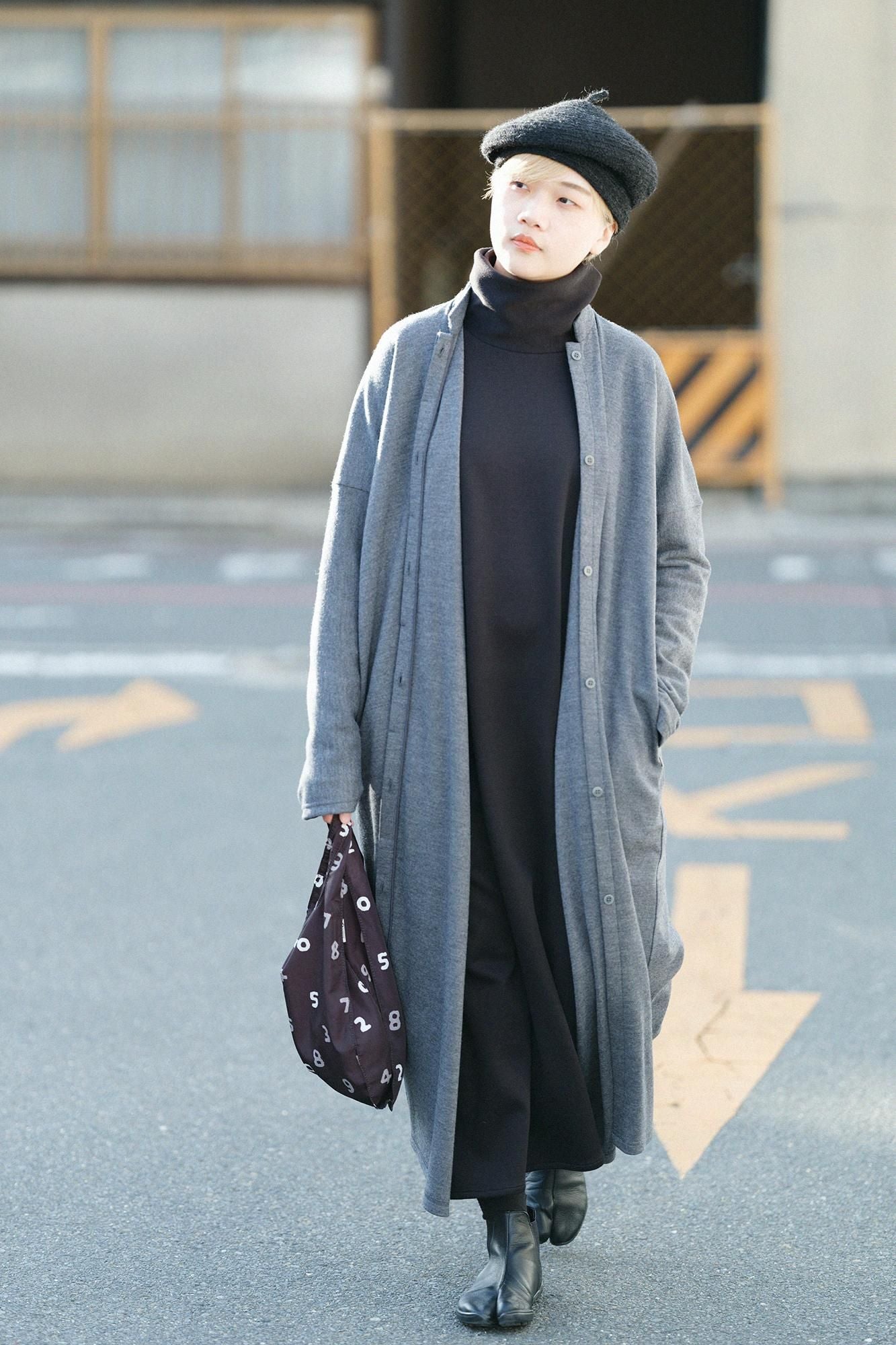 Super 100 laine à double face (Ryomen Ami) Collier de support clair Longueur maxi / cendres sombres