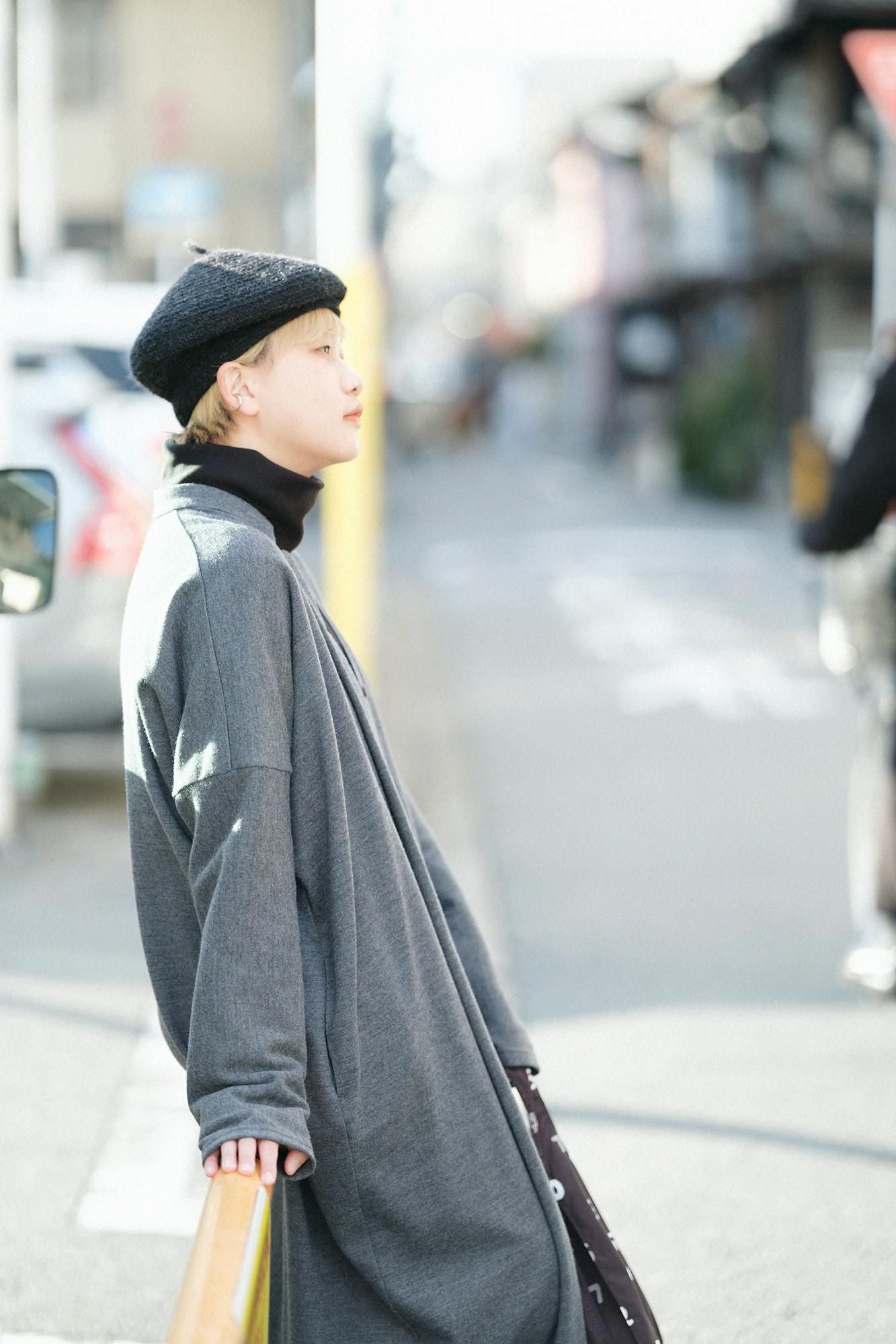 Super 100 laine à double face (Ryomen Ami) Collier de support clair Longueur maxi / cendres sombres