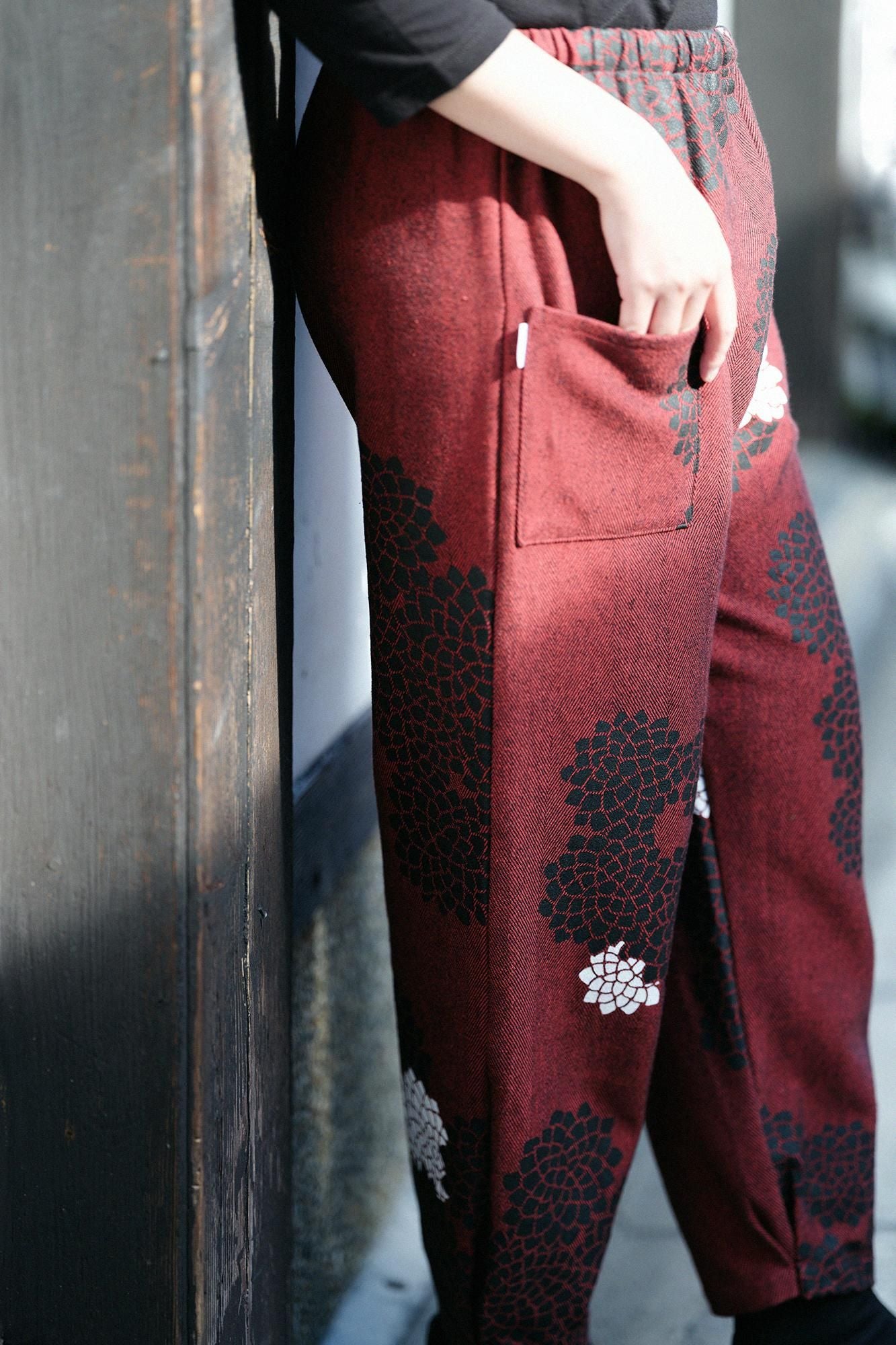 코튼 린넨 스기아야오리 히다 몸뻬/구름사이에 국화 Suo Iro