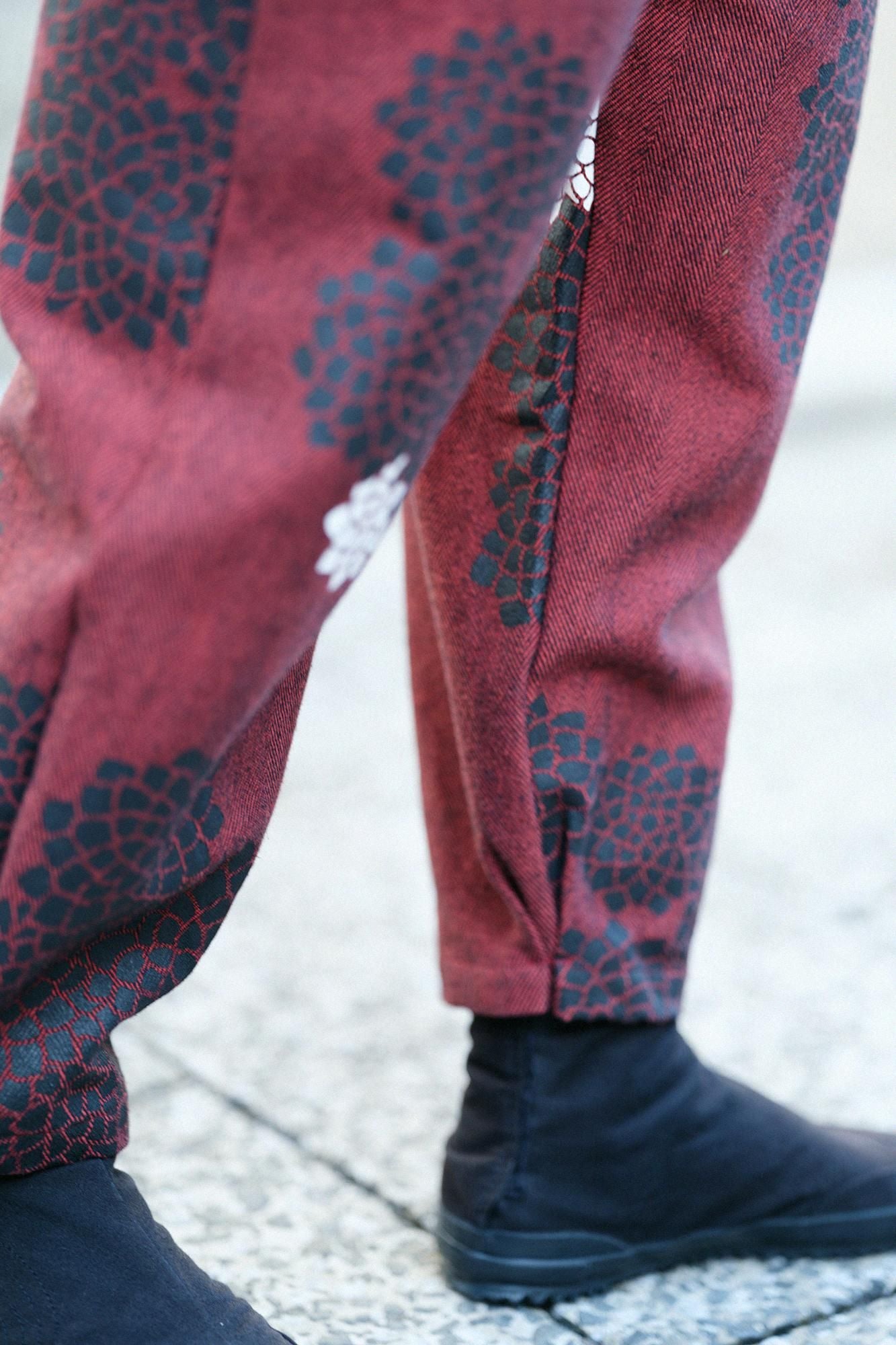 코튼 린넨 스기아야오리 히다 몸뻬/구름사이에 국화 Suo Iro