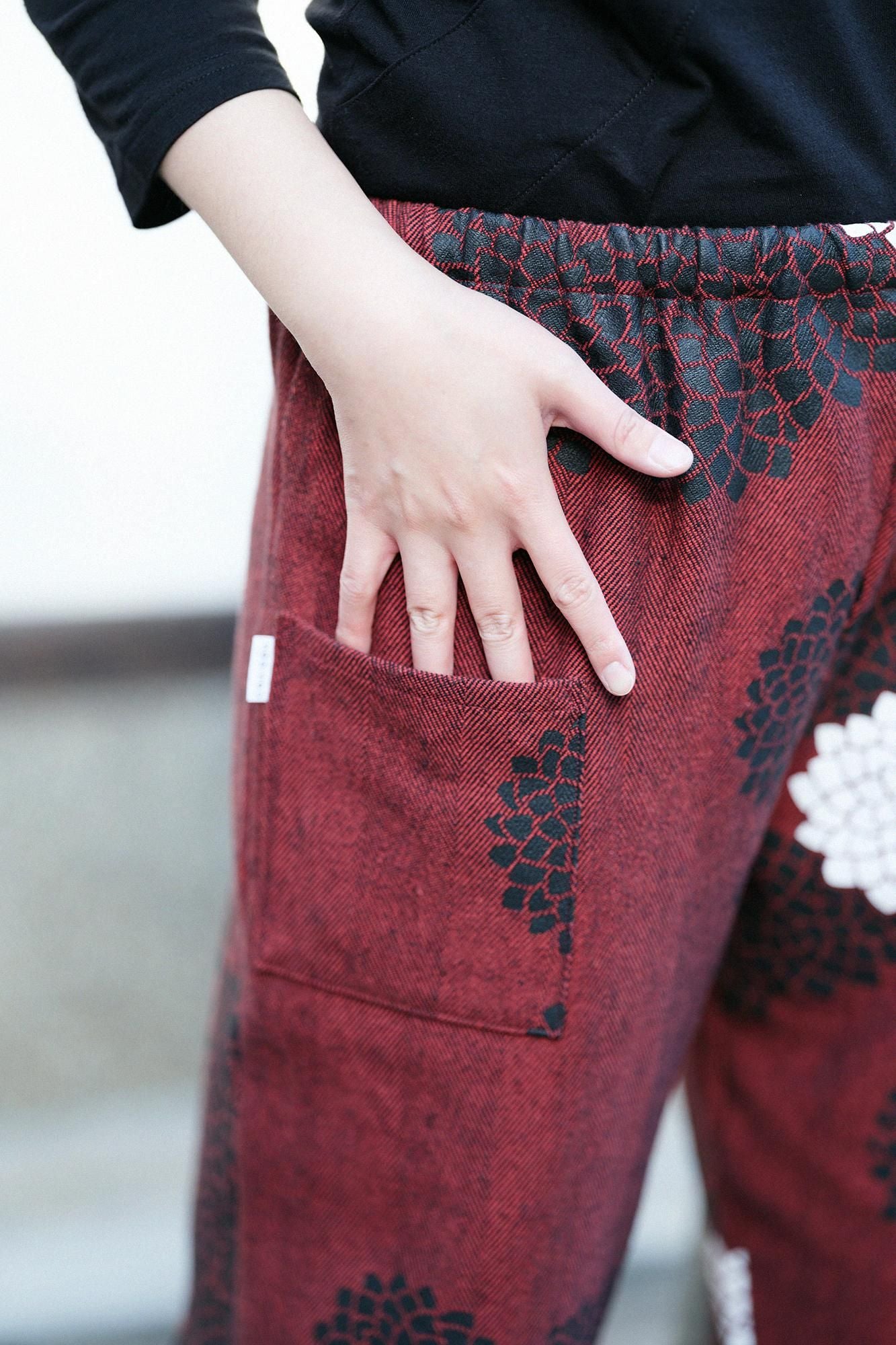 코튼 린넨 스기아야오리 히다 몸뻬/구름사이에 국화 Suo Iro