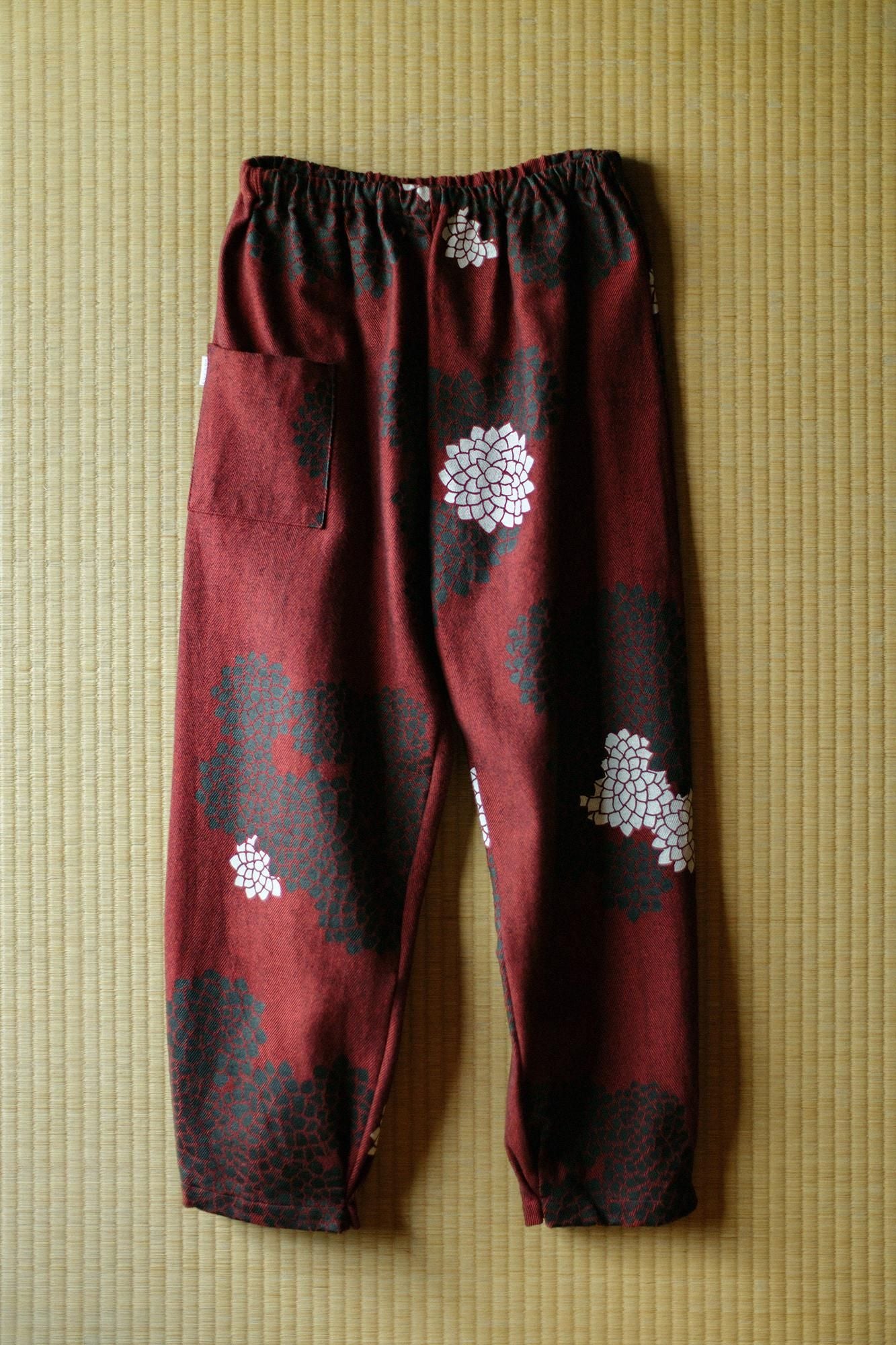 코튼 린넨 스기아야오리 히다 몸뻬/구름사이에 국화 Suo Iro