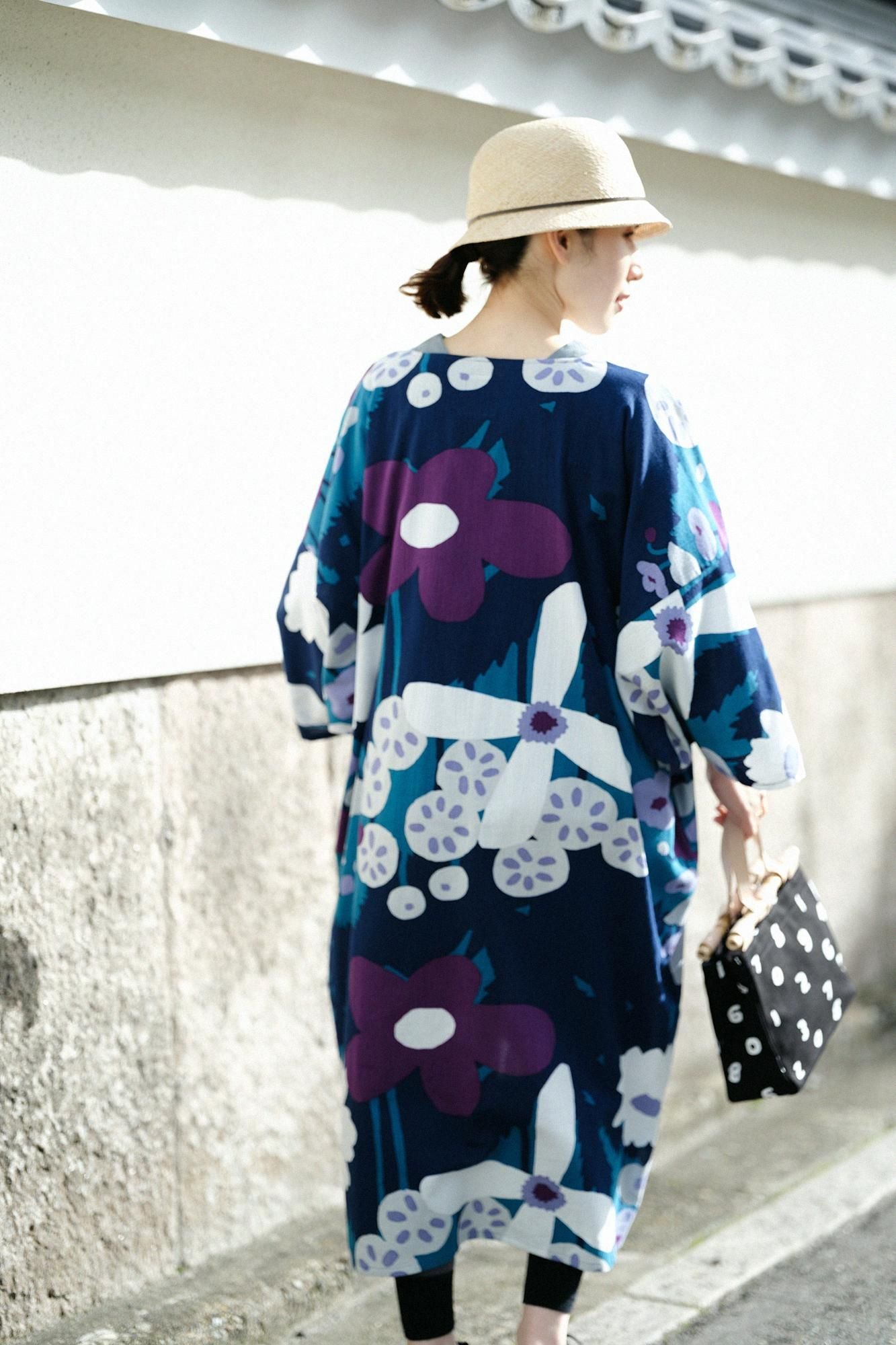 Chizimi Cotton 20/20 Naginata Rectangular Dress / Hundreds of Flowers