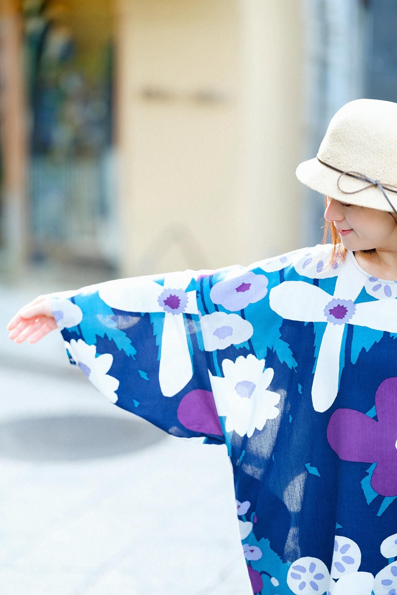 Chizimi Cotton 20/20 Naginata Rectangular Dress / Hundreds of Flowers