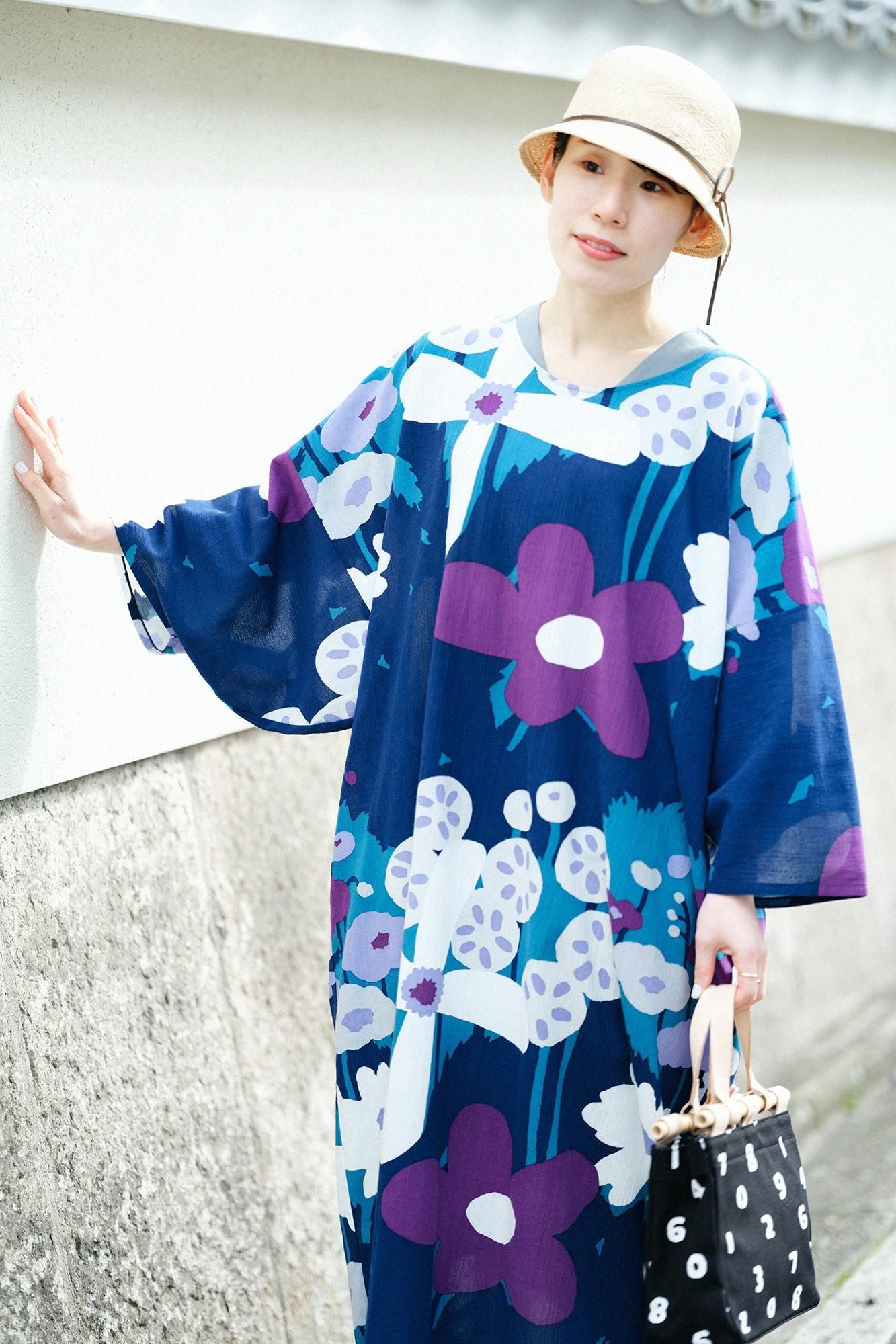 Chizimi Cotton 20/20 Naginata Rectangular Dress / Hundreds of Flowers