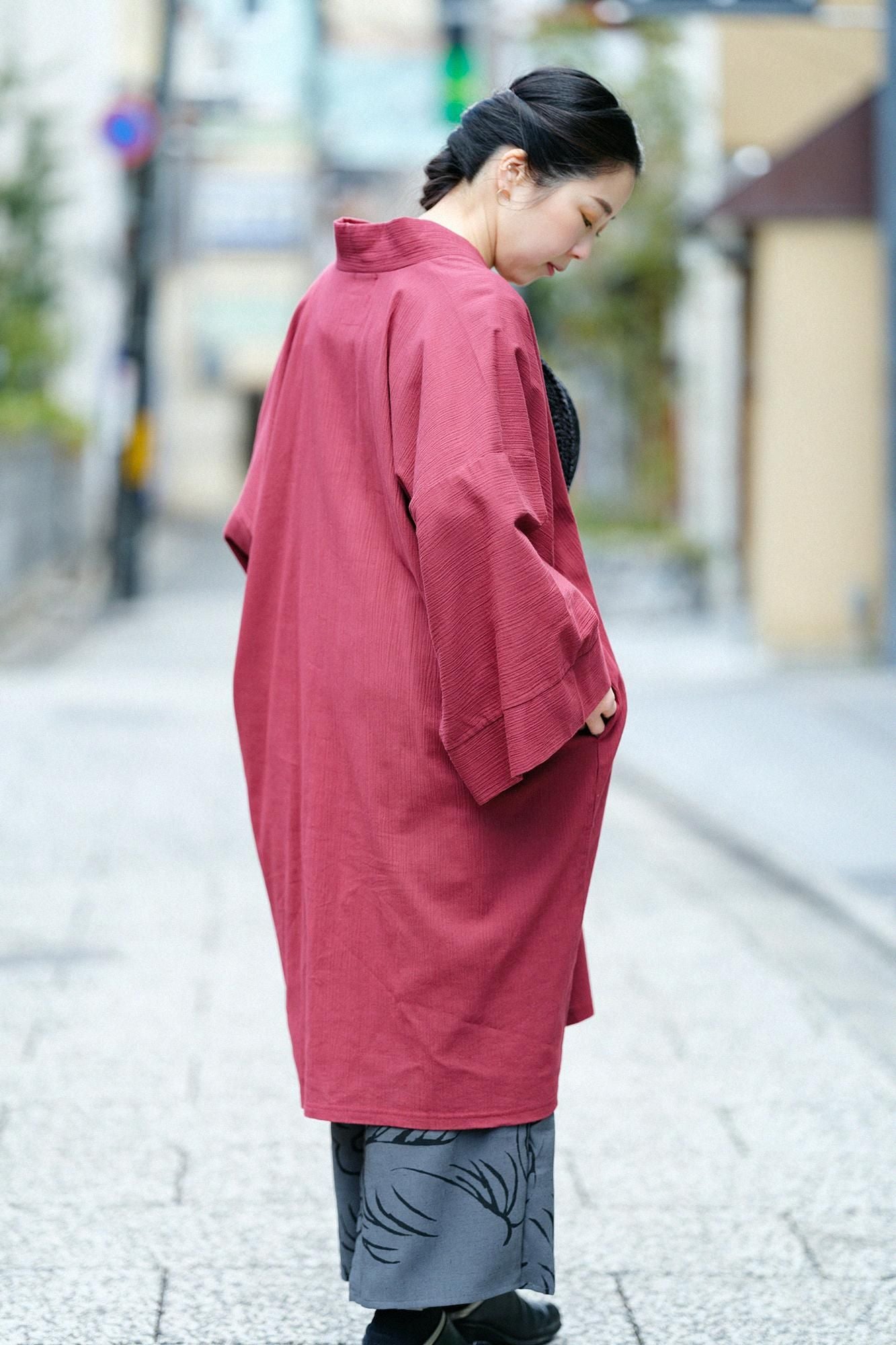 高島縮棉 20/20長風靡/酒紅色