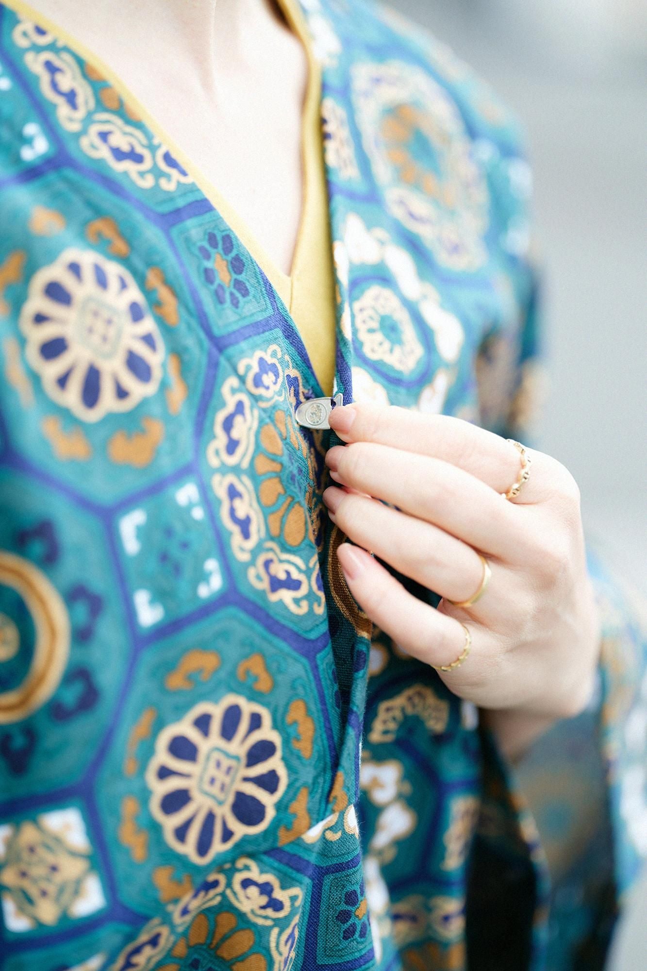 Chita Cotton Okatabira Dress / Gorgeous Green Jade Color