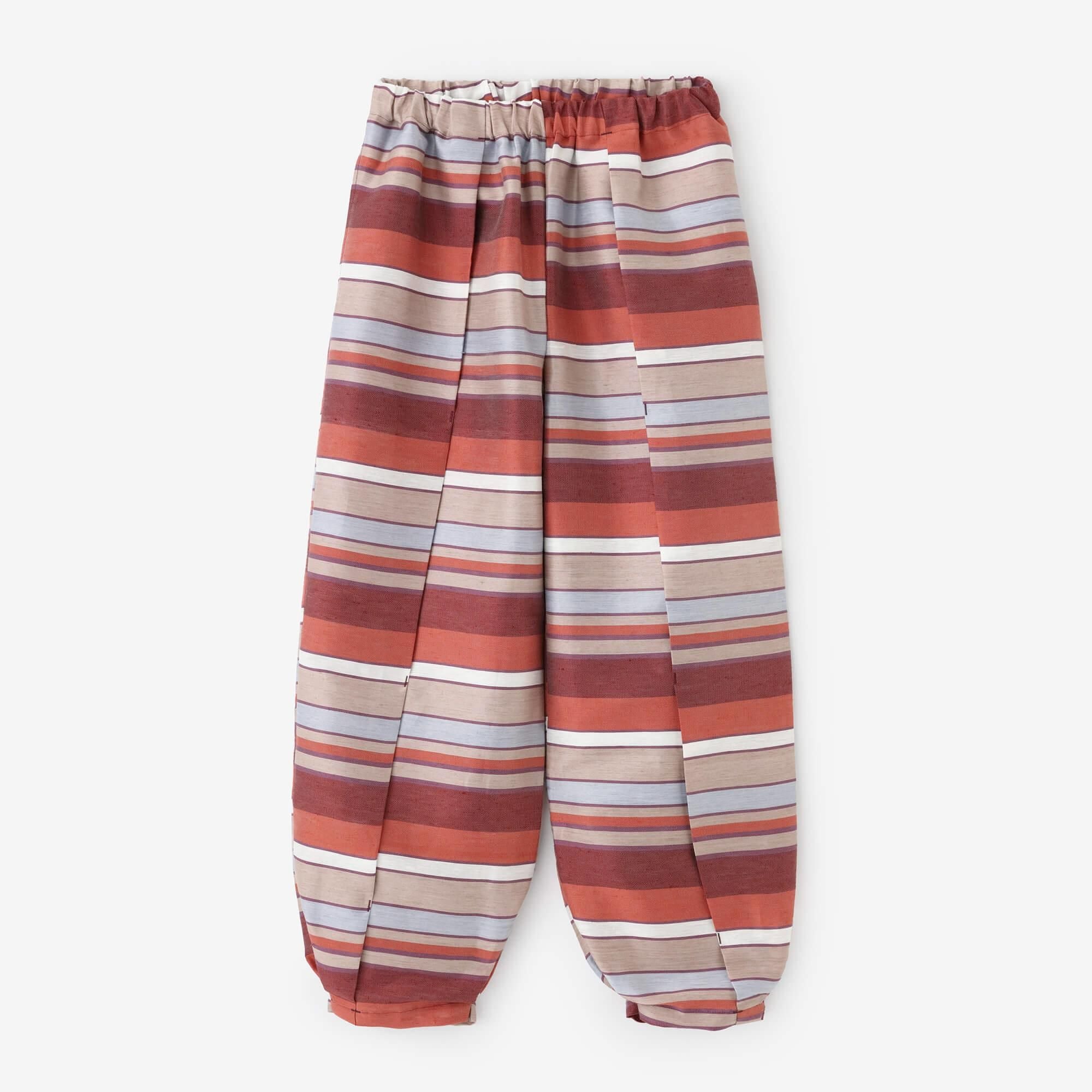 Ichino Pleated Monpe Workers Pants / Horizontal Striped Twilight