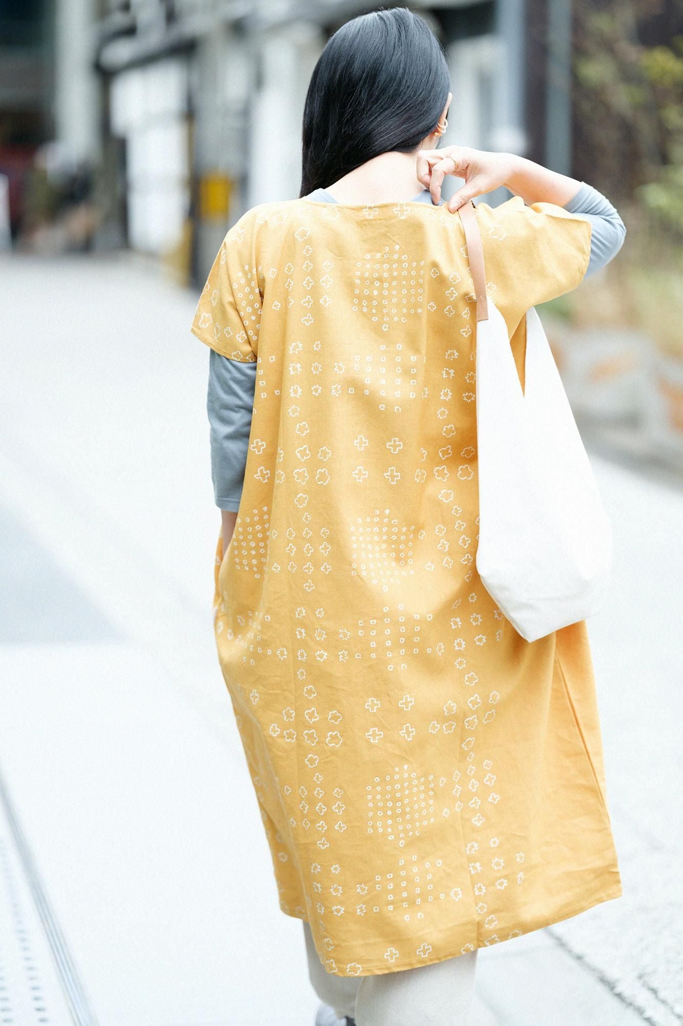 【官網限定】麻 長方形洋裝(chohokei)/山霰和留白 金黃色