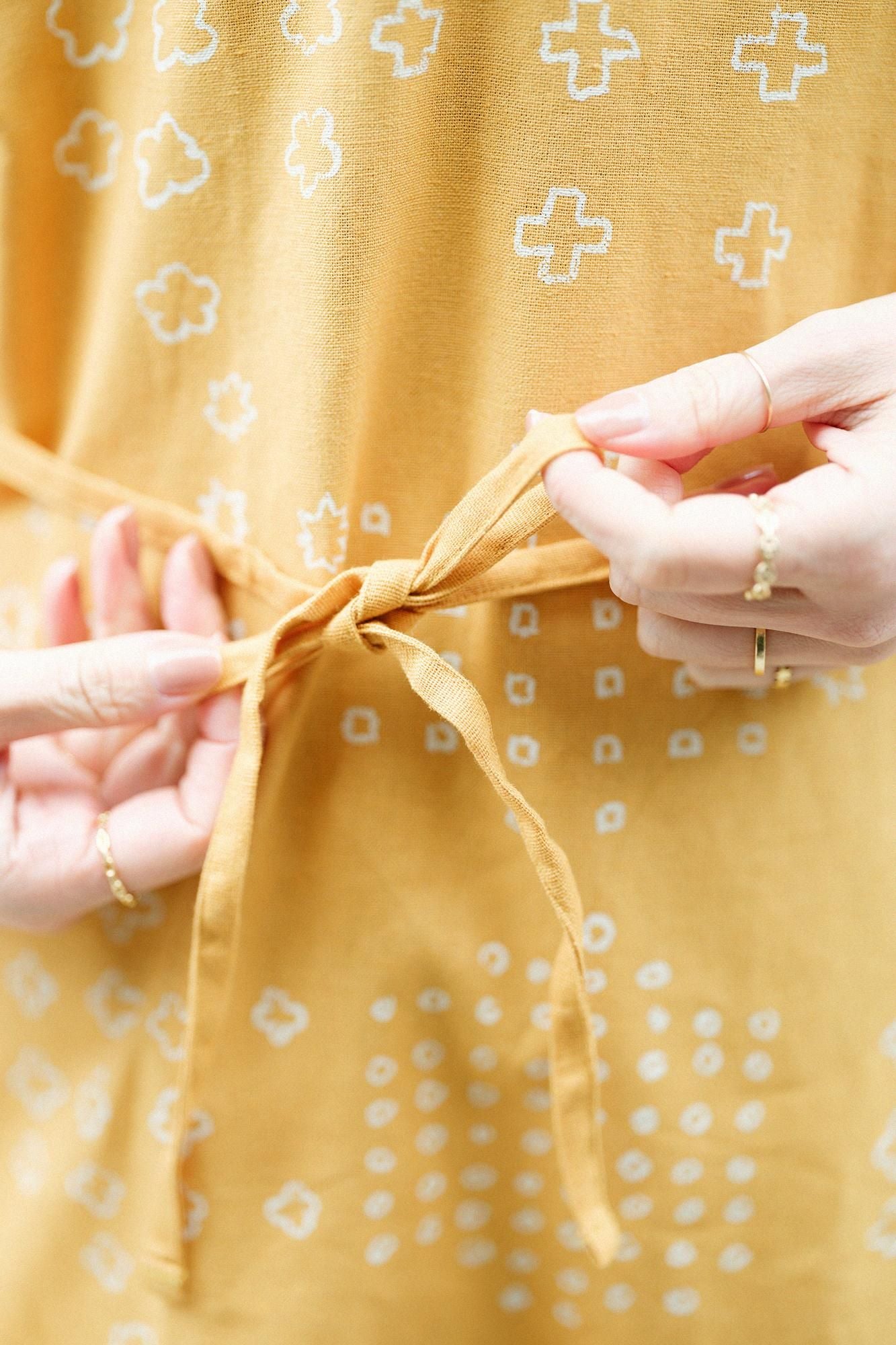 【官網限定】麻 長方形洋裝(chohokei)/山霰和留白 金黃色