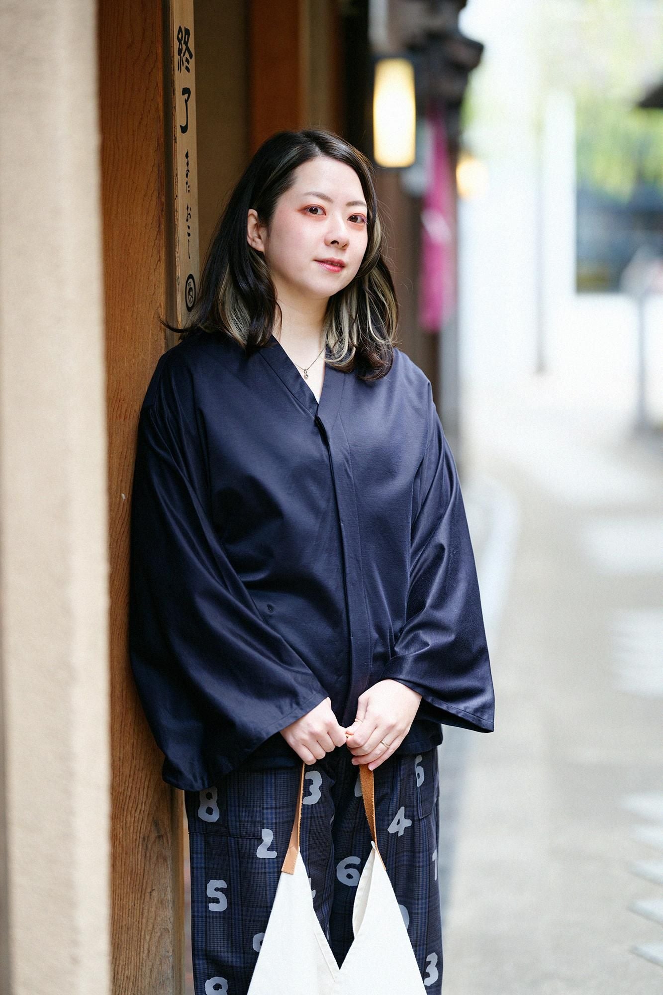 Cotton Cupra Knit Naginata Shirt Narrow Collar Short Length / Dark Navy