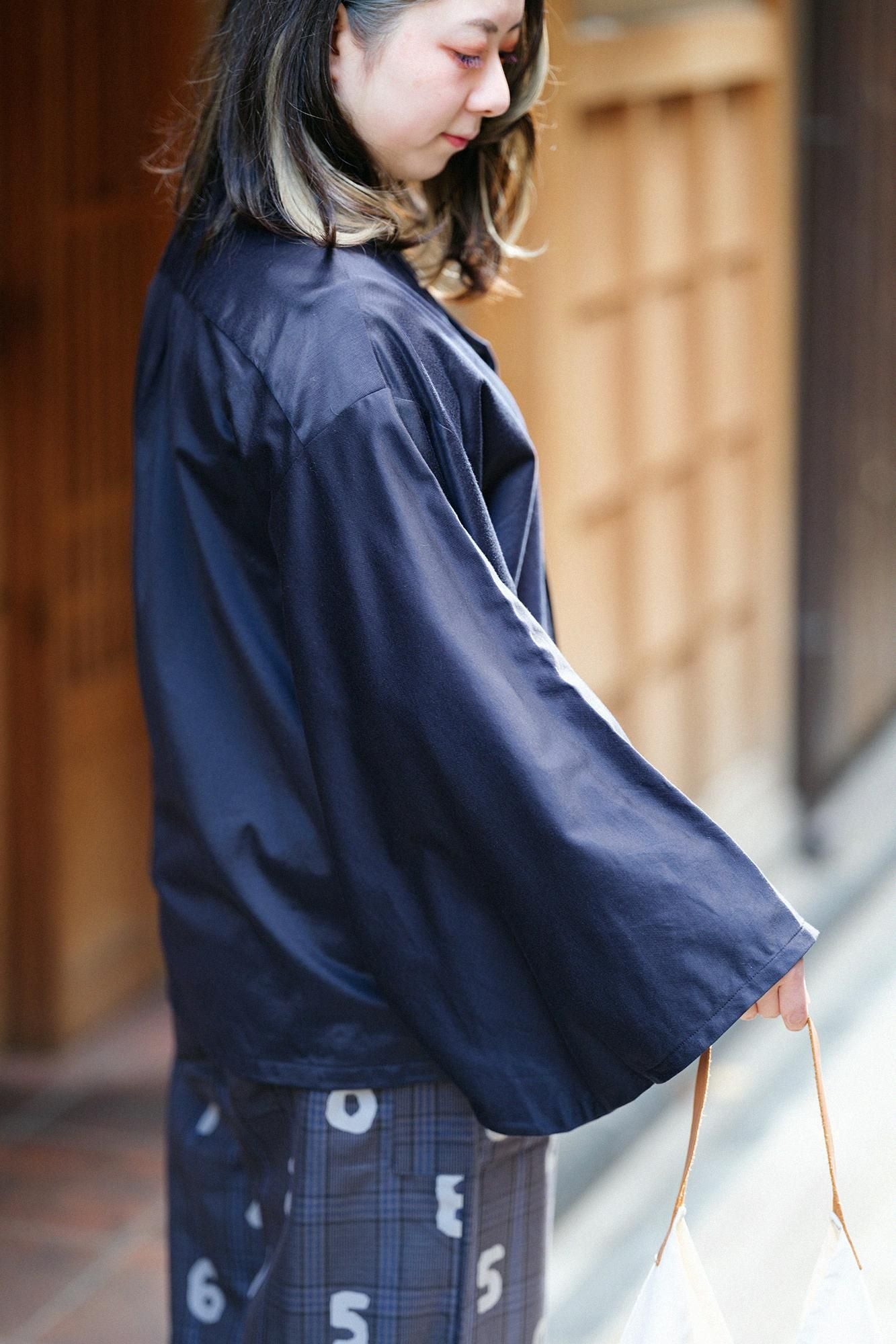 Cotton Cupra Knit Naginata Shirt Narrow Collar Short Length / Dark Navy