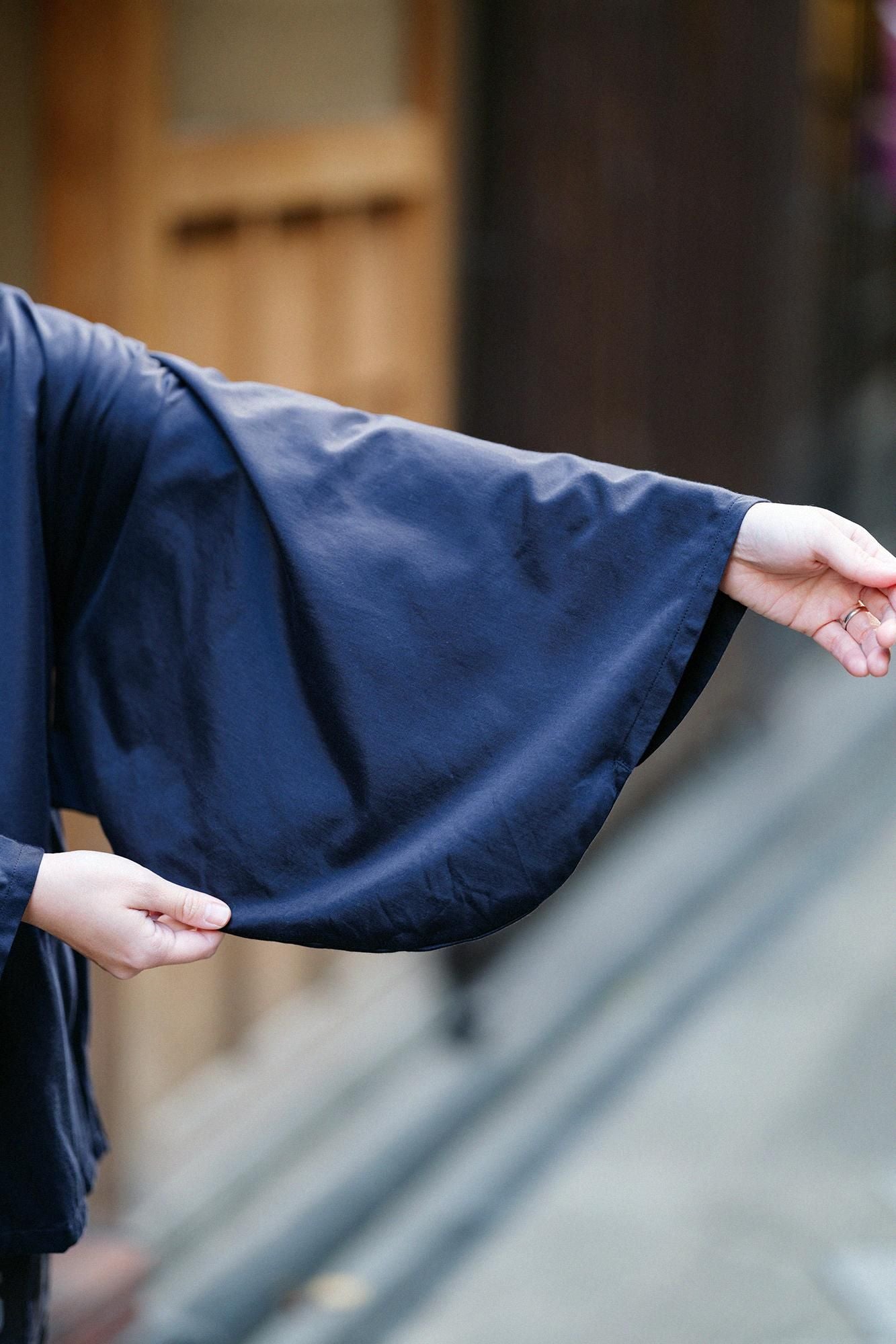 Cotton Cupra Knit Naginata Shirt Narrow Collar Short Length / Dark Navy