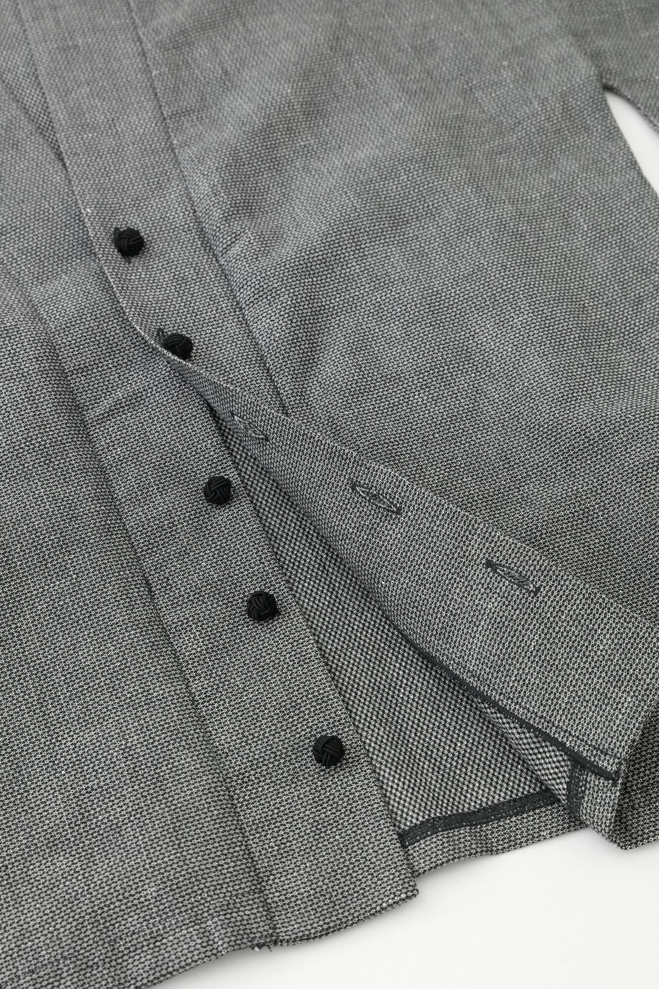 【net limited】Cotton-linen Blend Dobby Weave Fine Patterned Rectangular Sleeve Earl Cardigan / Dark Grey