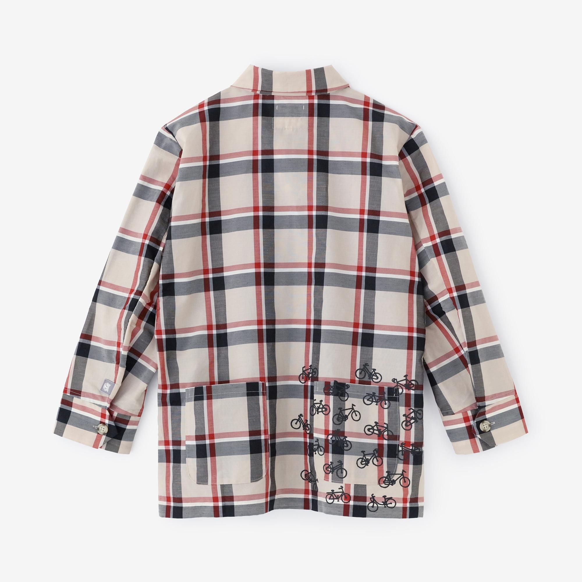 苧麻尼龍有領ZIP UP外套/象牙白格紋