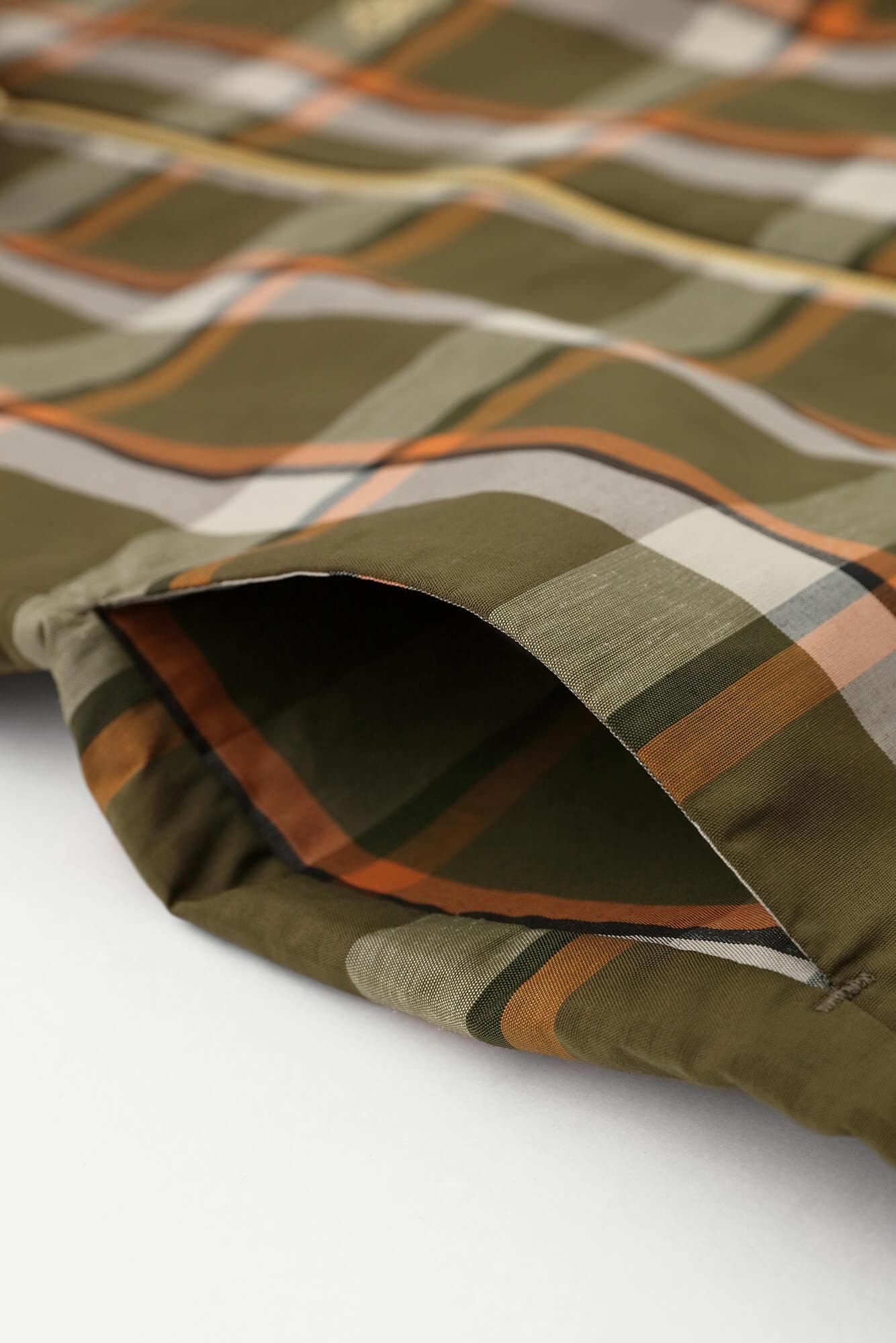 ZIP UP苧麻尼龍衣領/橄欖綠格紋