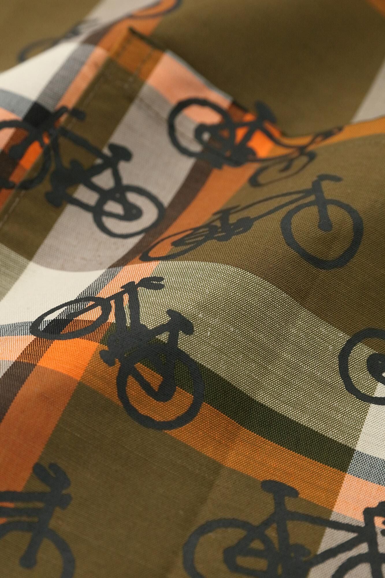 ZIP UP苧麻尼龍衣領/橄欖綠格紋