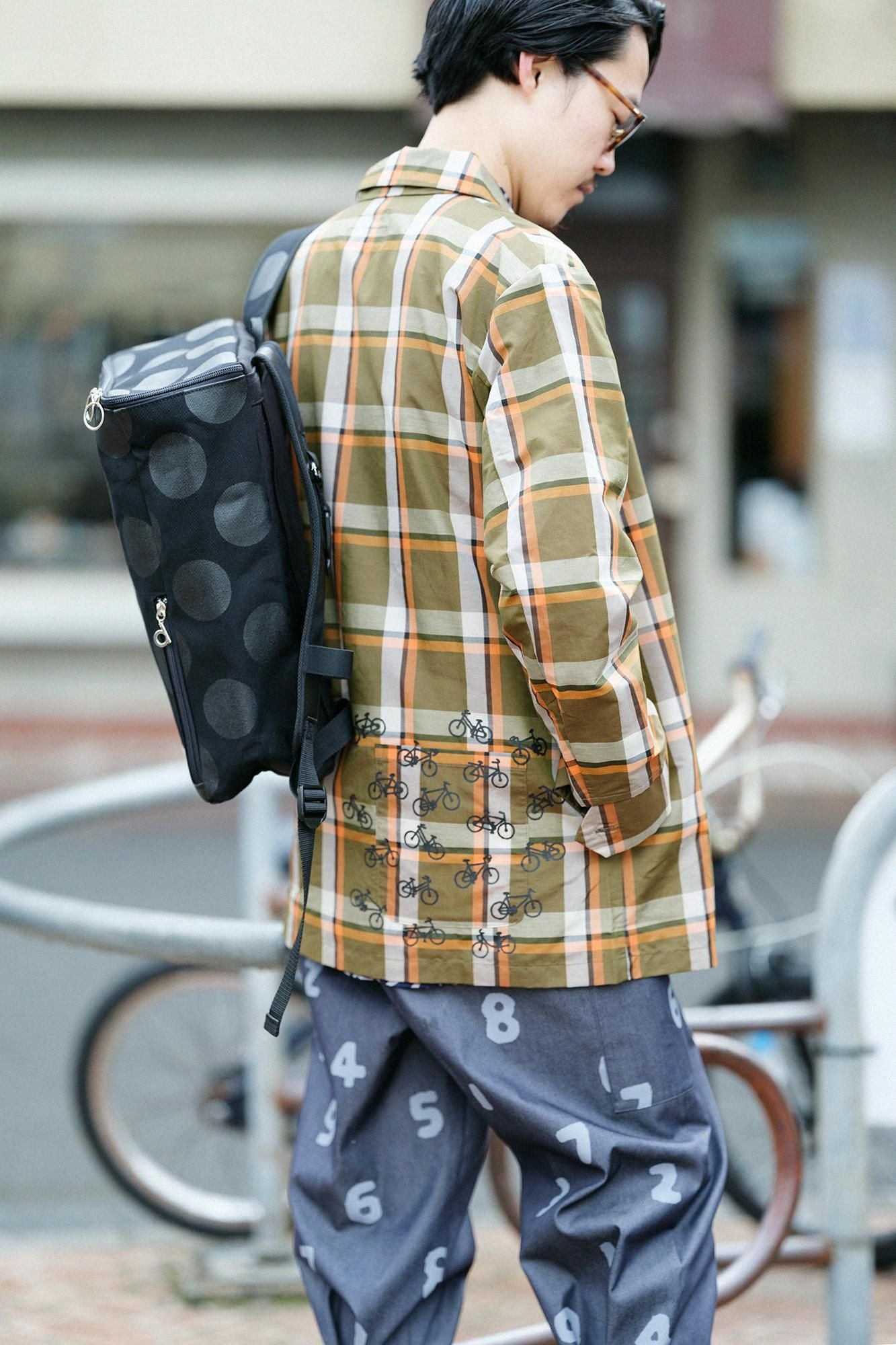 ZIP UP苧麻尼龍衣領/橄欖綠格紋