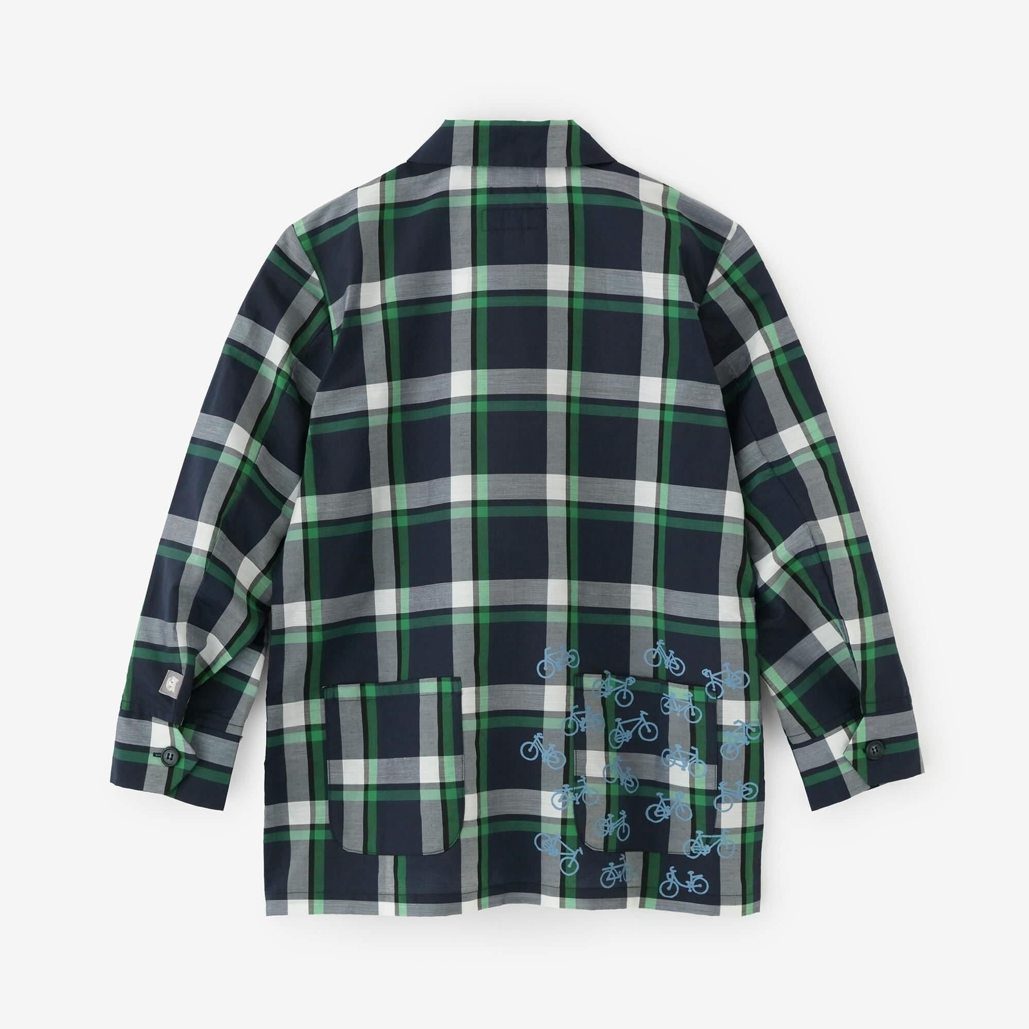 ZIP UP苧麻尼龍衣領/海軍藍格紋