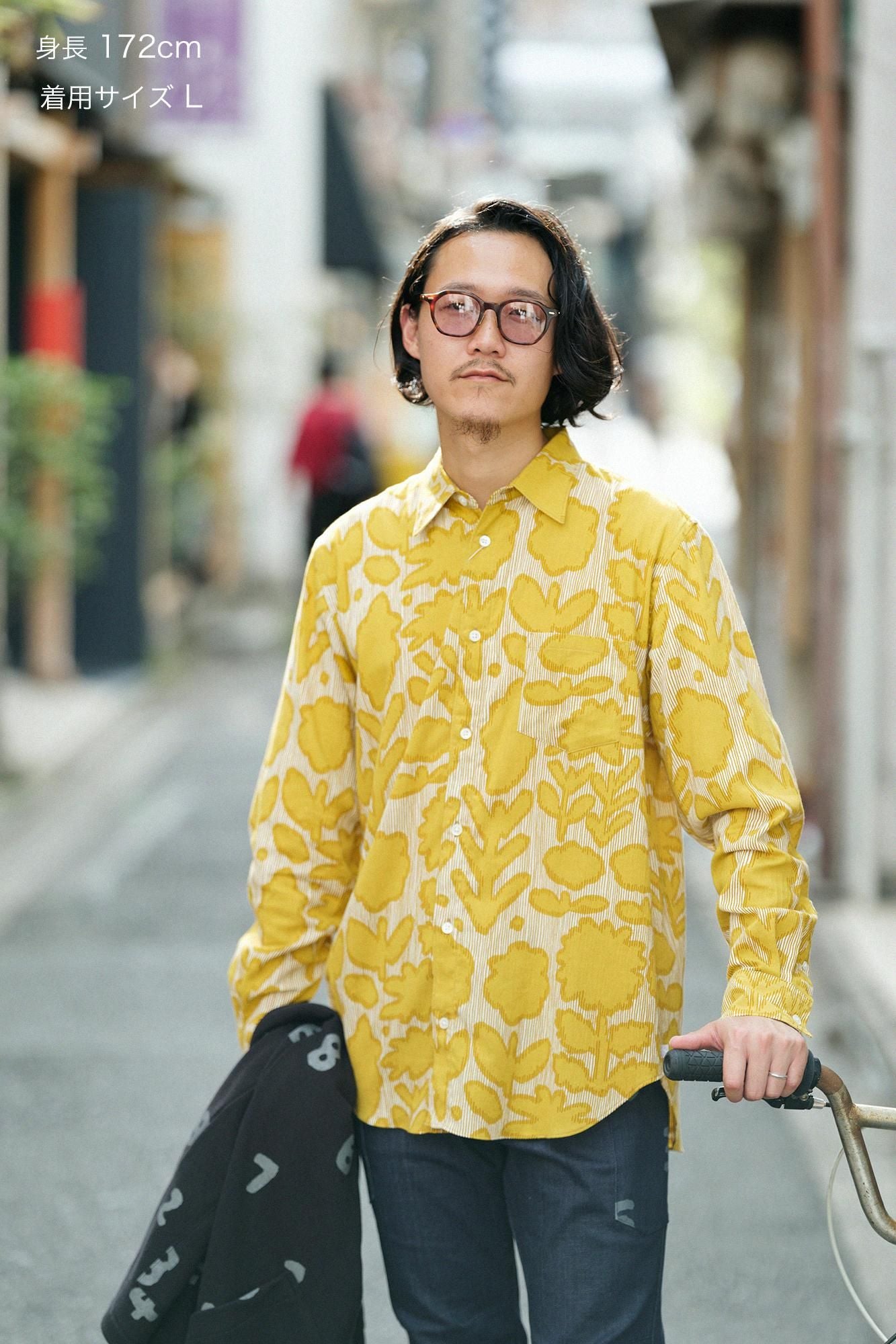 高島縮棉 20/20長袖襯衫/花影