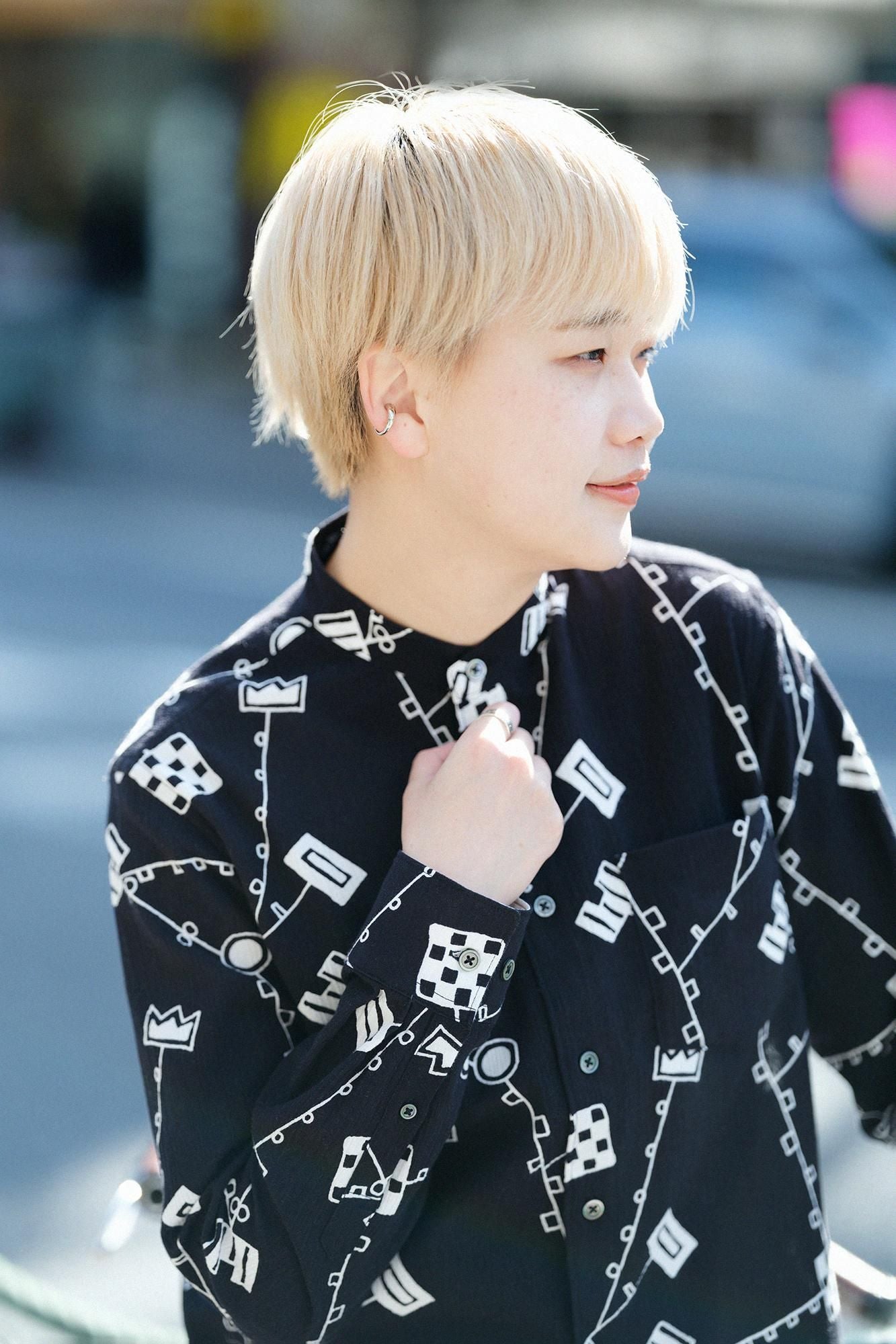 高島縮 20/20 スタンドカラーシャツ/から草あそび