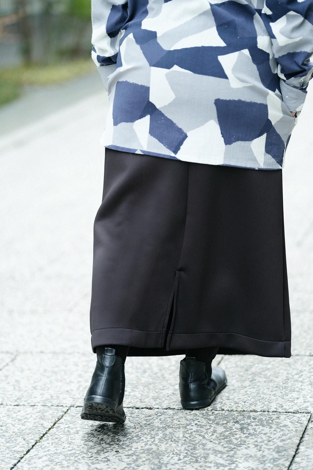 2WAY彈性瓦楞針織長裙/黑色