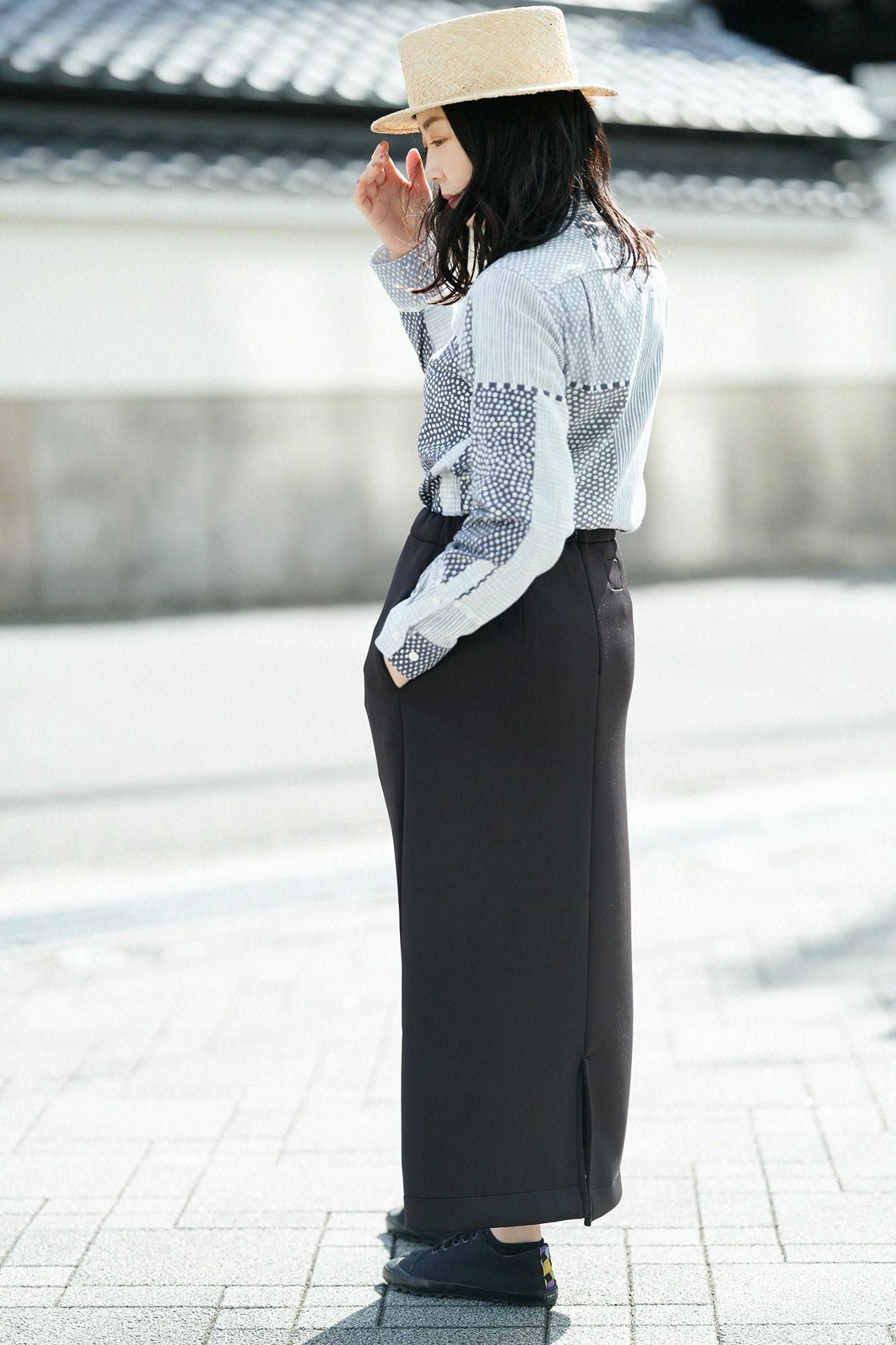 2WAY彈性瓦楞針織長裙/黑色