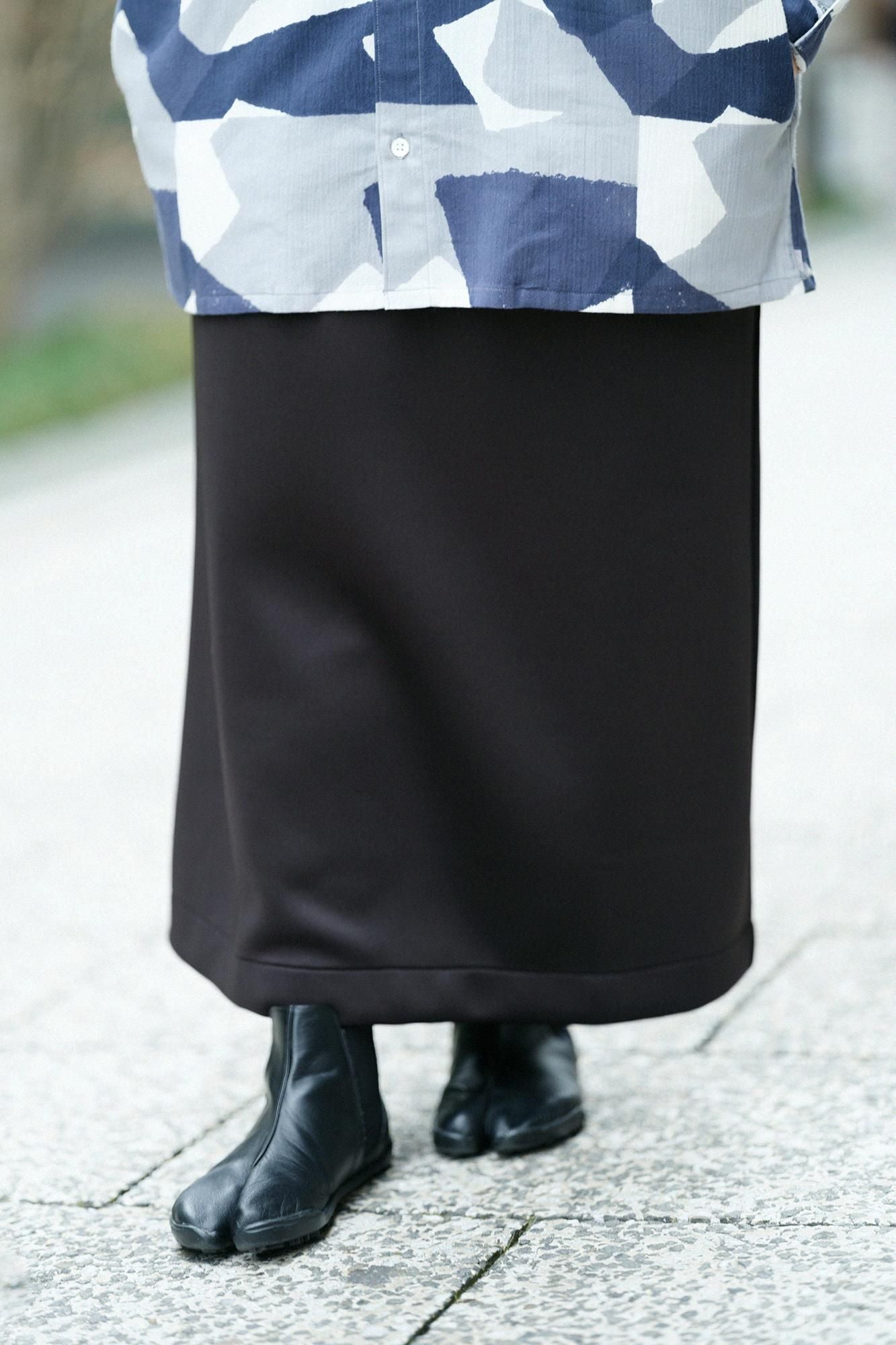 2WAY彈性瓦楞針織長裙/黑色