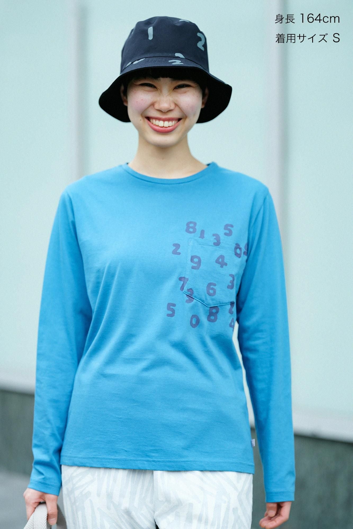 【net限定】30単 ハイゲージ天竺 長袖ポケットTシャツ/孔雀青(くじゃくあお)