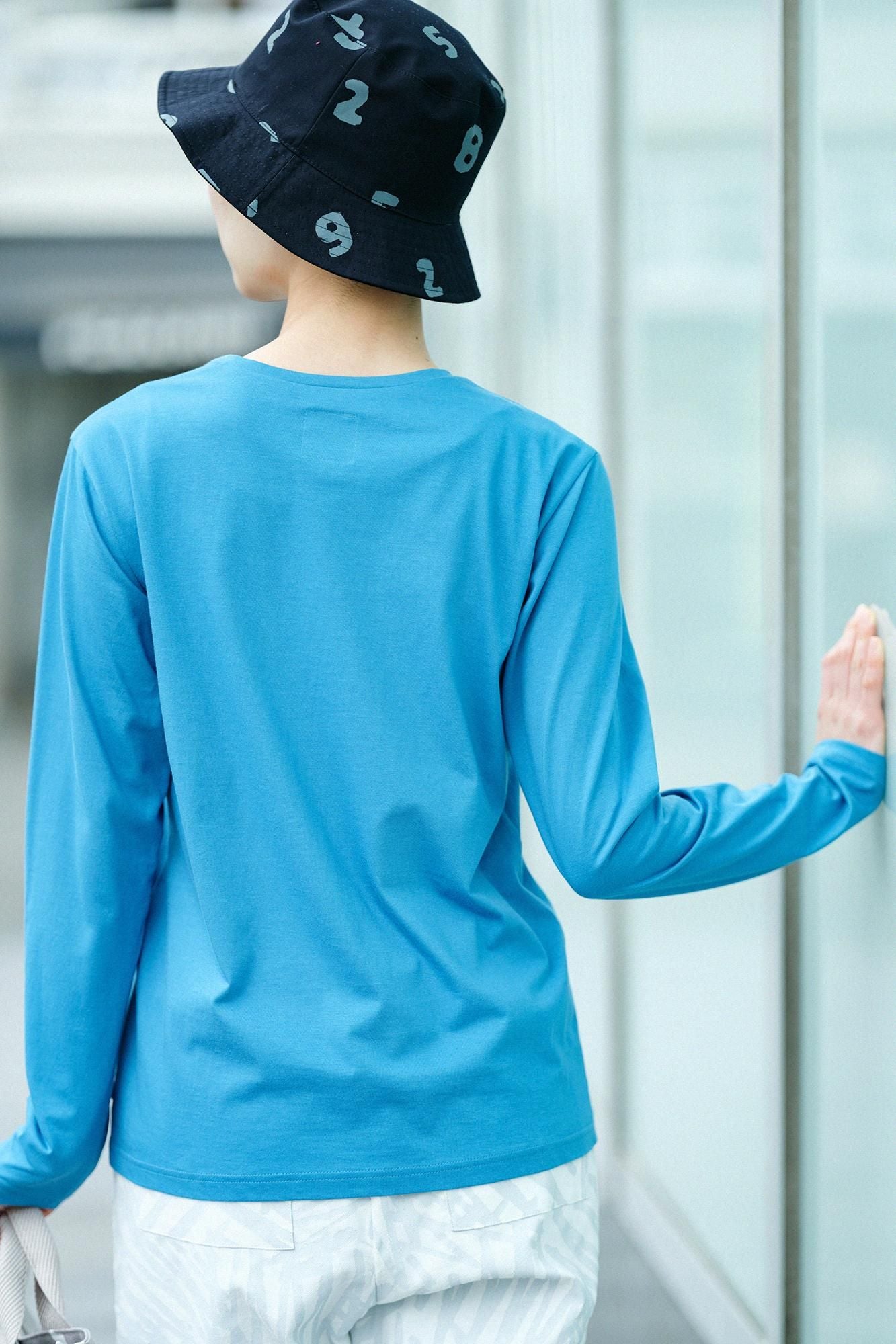 【net限定】30単 ハイゲージ天竺 長袖ポケットTシャツ/孔雀青(くじゃくあお)