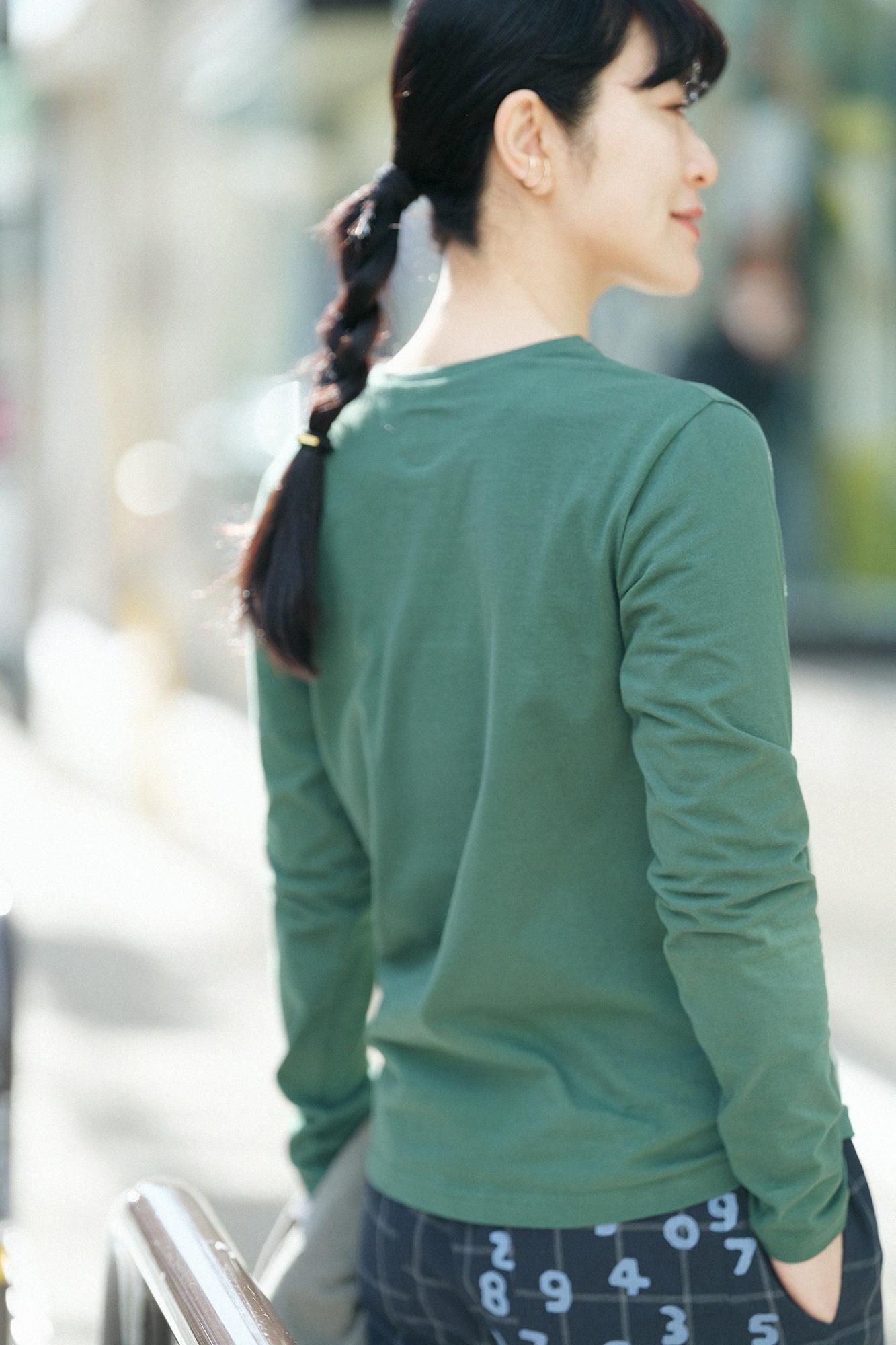 【net限定】30単 ハイゲージ天竺 長袖ポケットTシャツ/笹色(ささいろ)