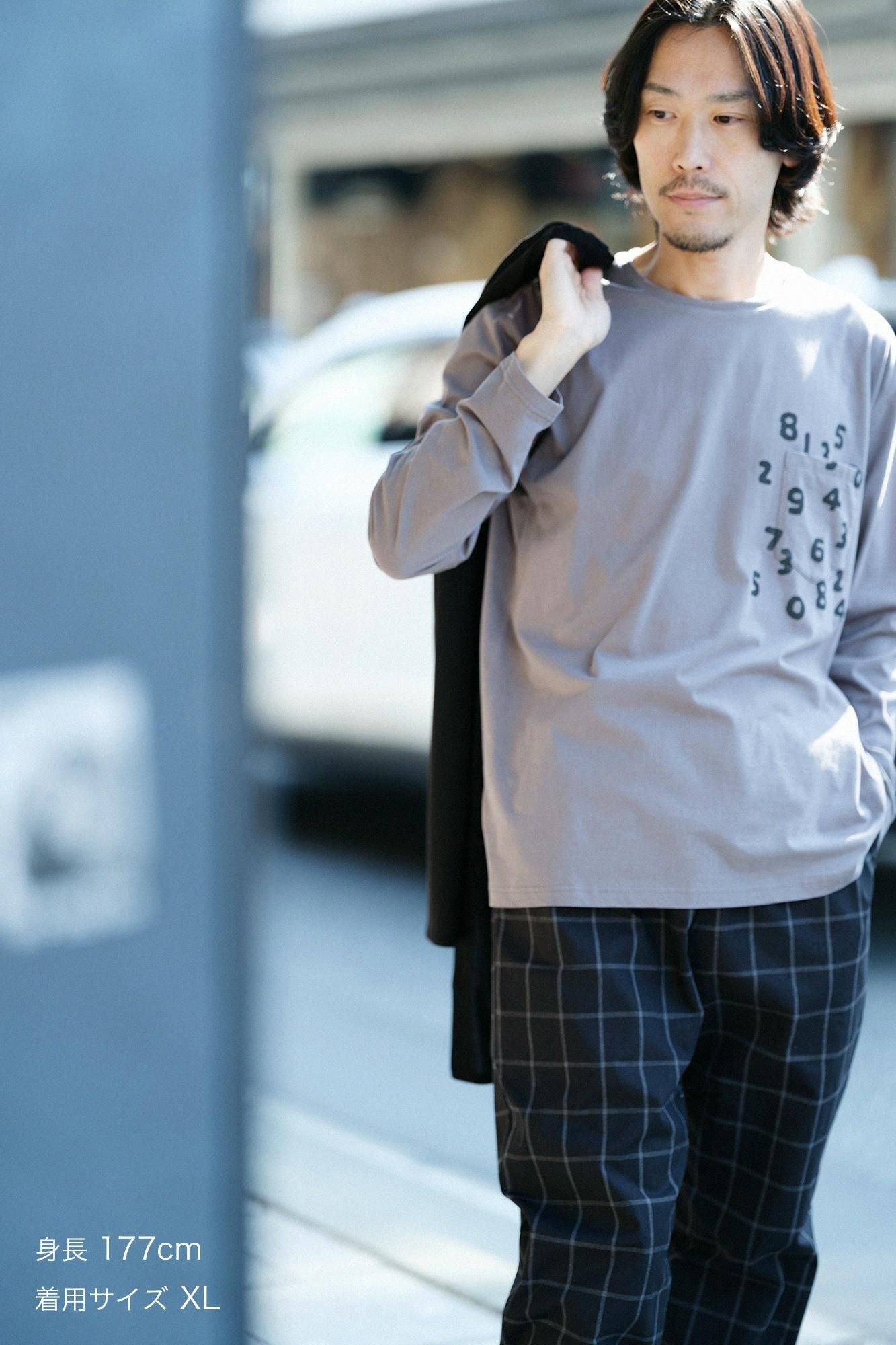 【online한정】30 단일 고 게이지천축 긴 소매포켓 T셔츠/리드 컬러 (작은)