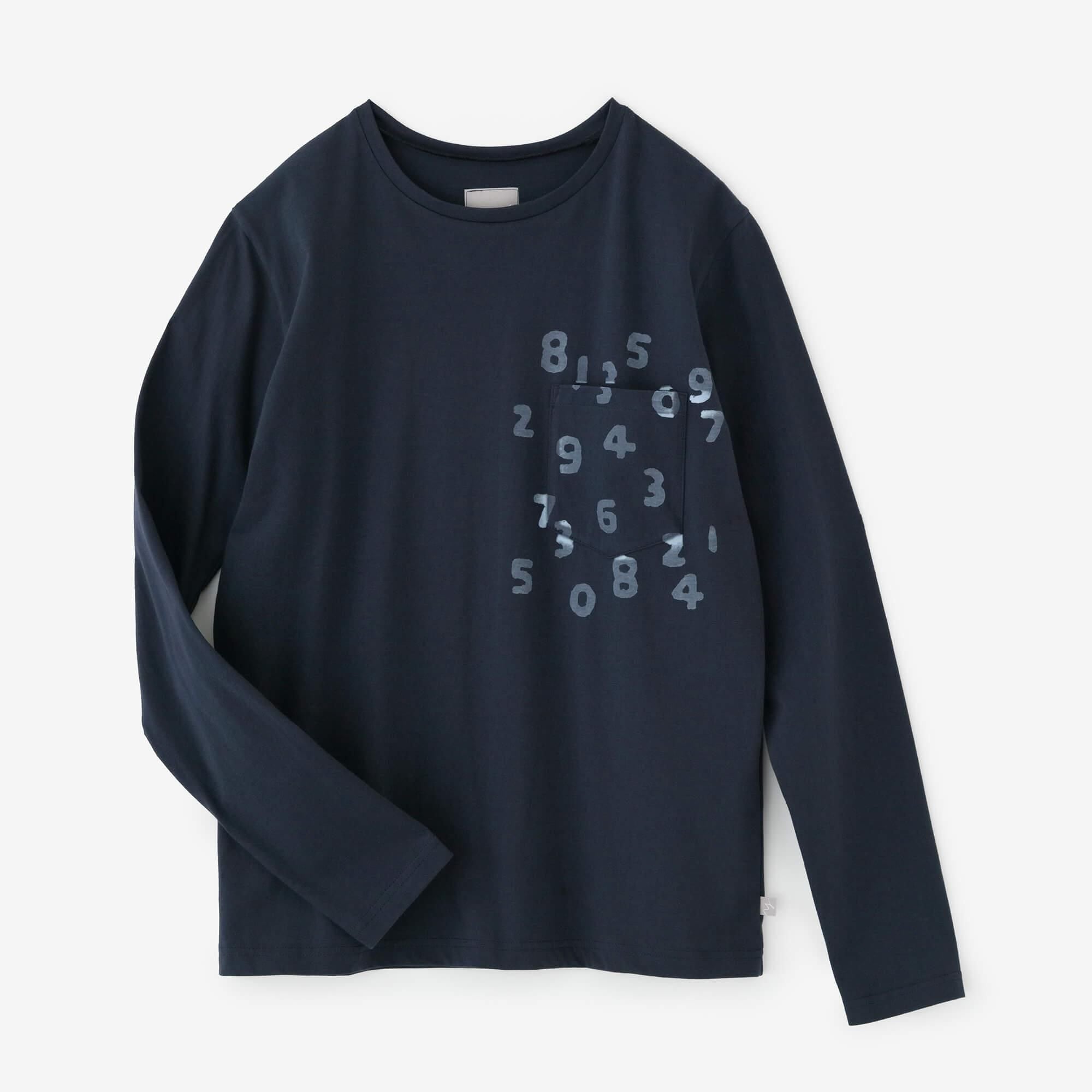 30 Count 1-ply High Gauge Plain Stitch Long Sleeve Pocket T-shirt / Dark Navy